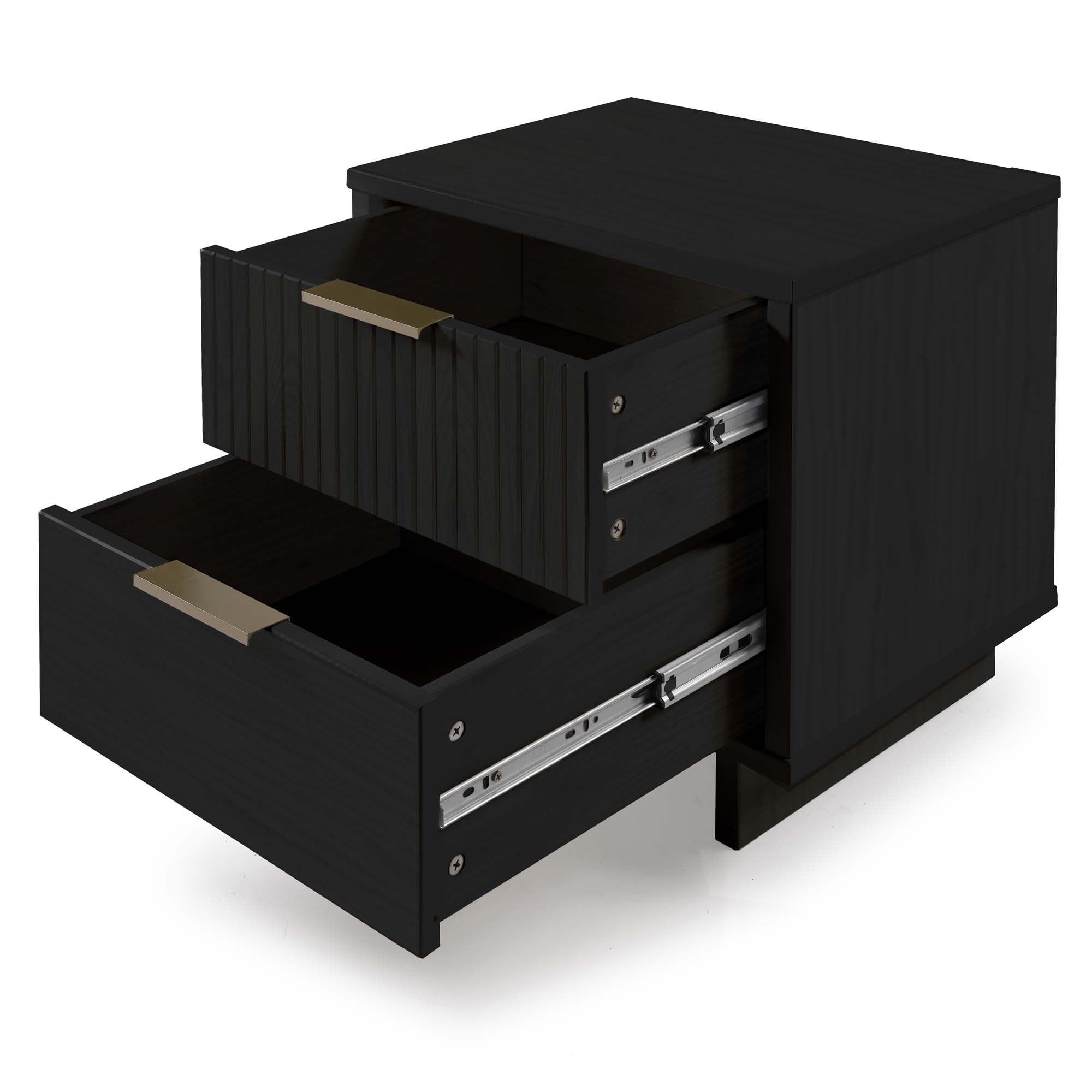 Granville Modern 2 Drawer Nightstand Black - Manhattan Comfort: Bedside Table with Storage, Painted Wood Finish