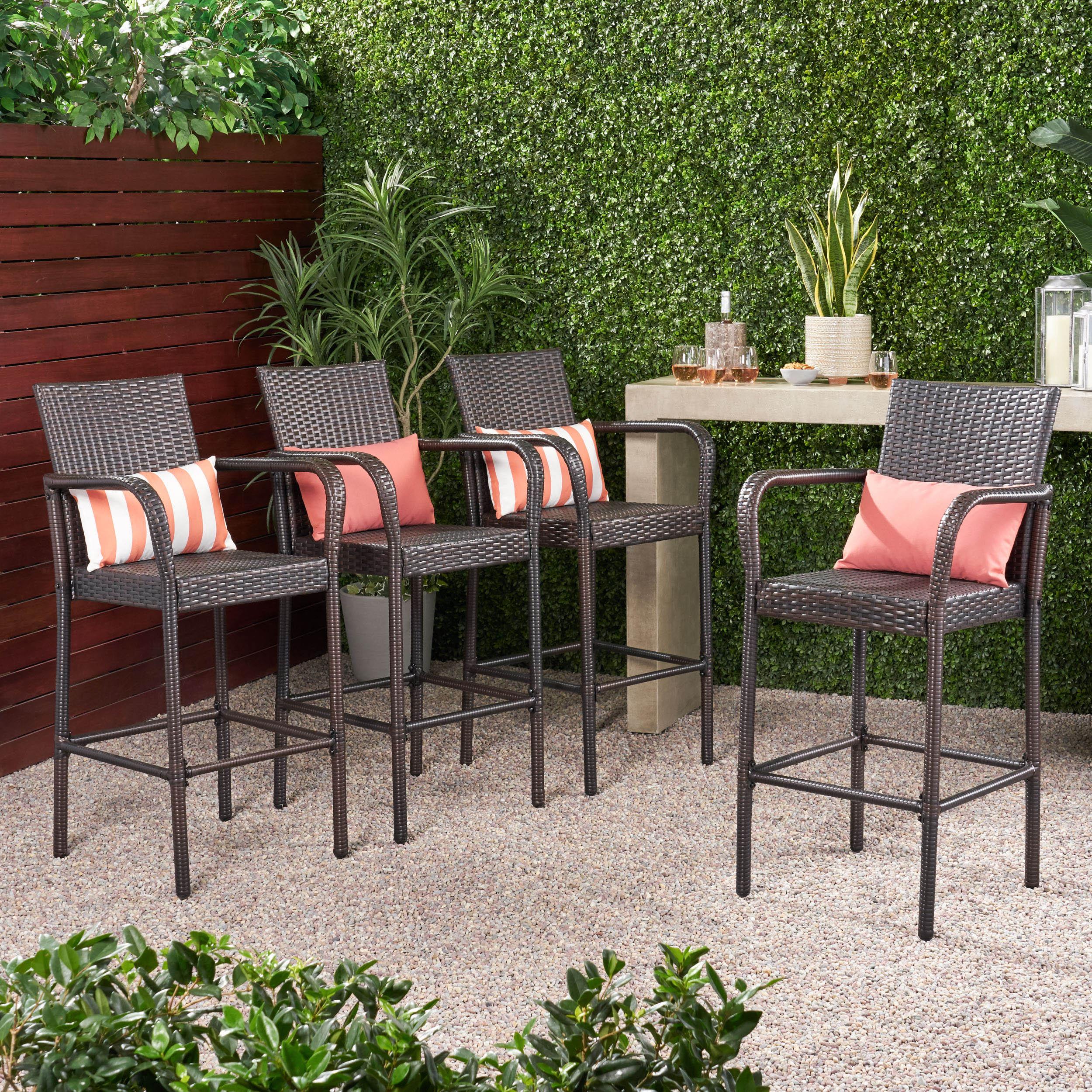 Delfina 4pk Wicker Barstool - Brown - Christopher Knight Home: UV & Weather-Resistant, Powder-Coated Frame
