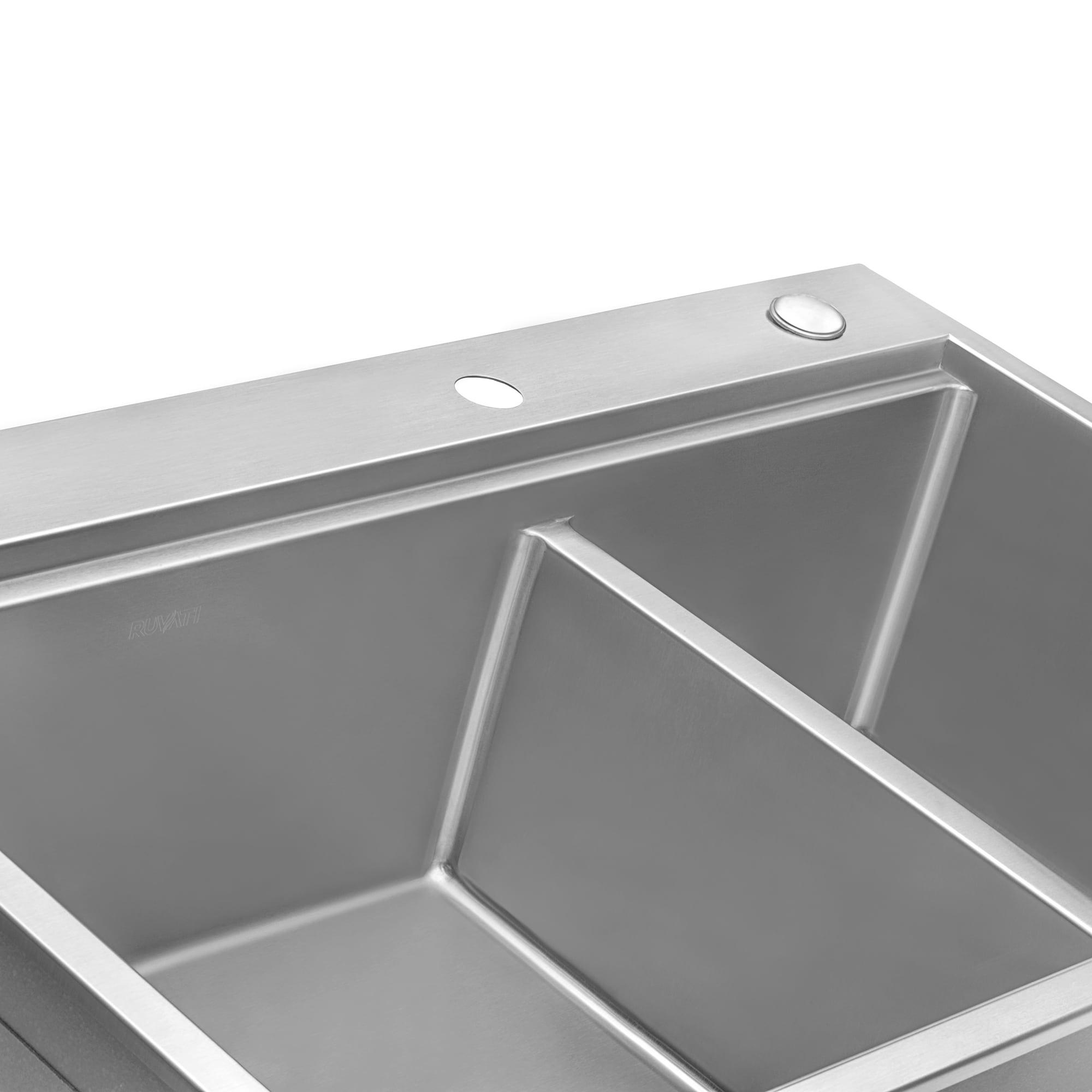 Ruvati 33 x 22 inch Workstation 60/40 Topmount Rounded Corners Stainless Steel Kitchen Sink