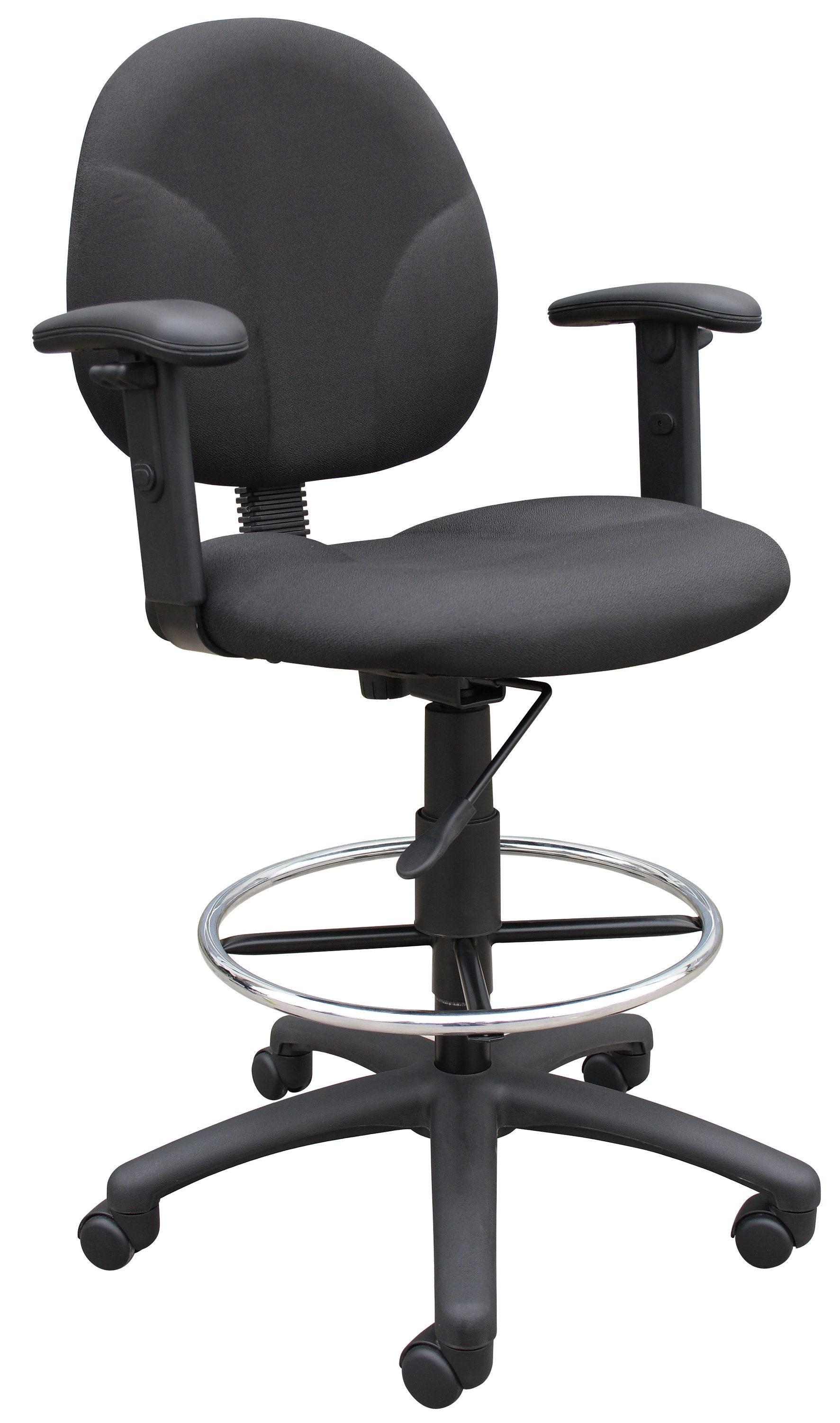 Drafting Stools with Adjustable Arms Black - Boss Office Products: Pneumatic Lift, 275lb Capacity, Nylon Base