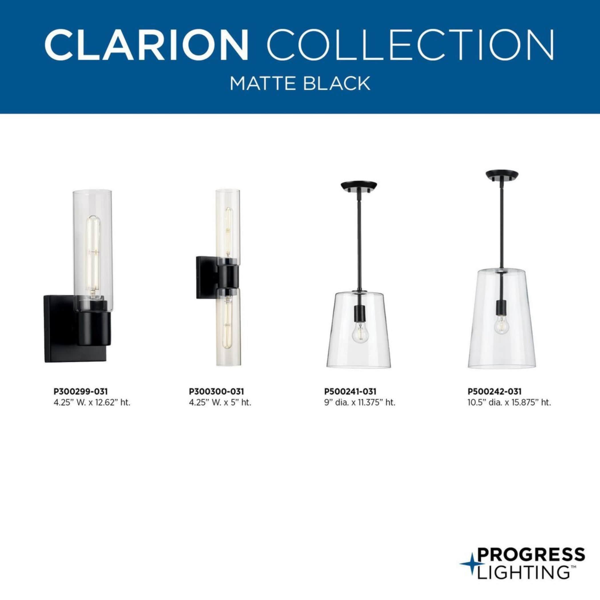 P500429-31M-Progress Lighting-Clarion - 1 Light Pendant In Contemporary Style-11.37 Inches Tall and 9 Inches Wide-Matte Black Finish    -Traditional