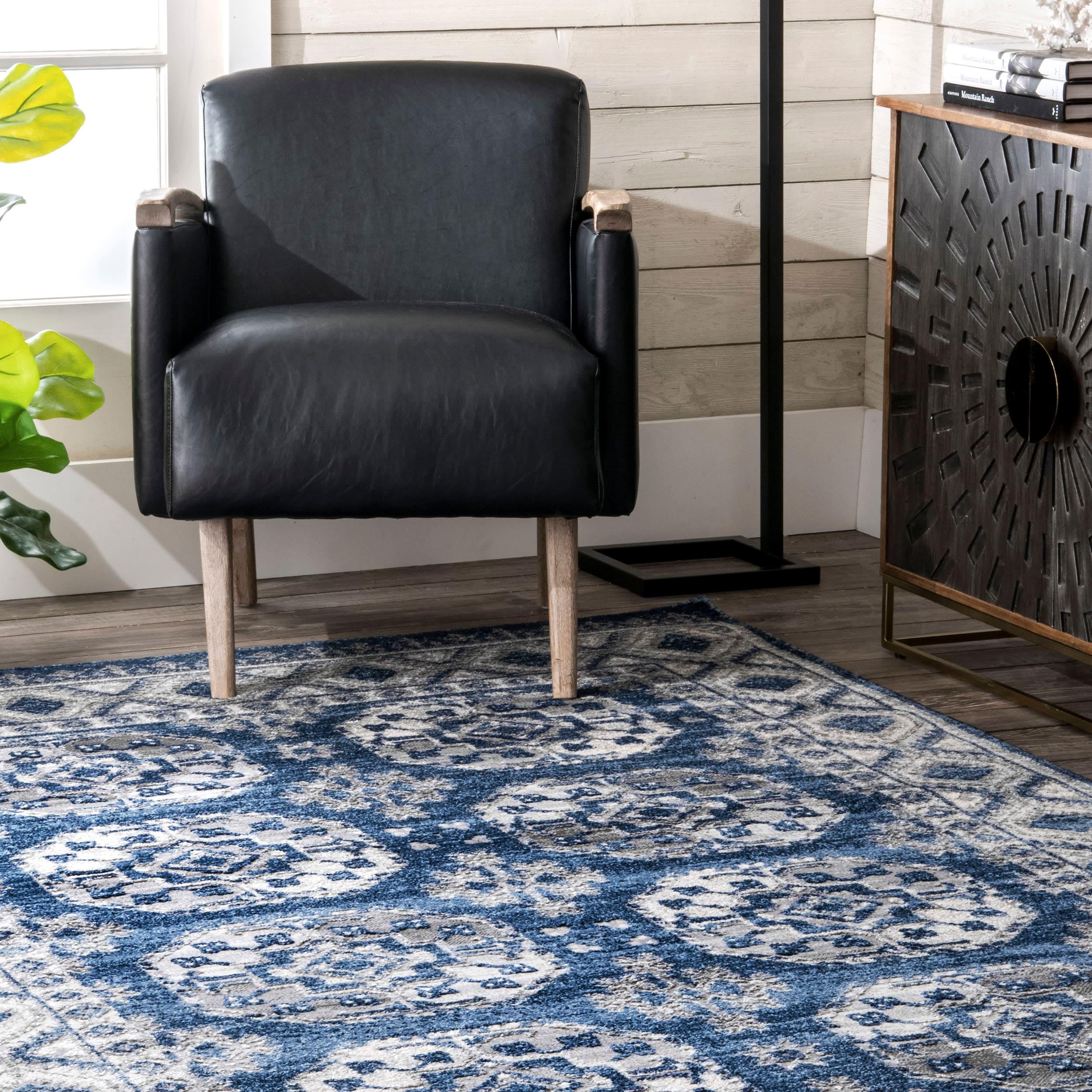 Nuloom Shea Oriental/Persian 5x7 Indoor Area Rug for Living Room Bedroom Dining Room Kitchen, Blue/Ivory