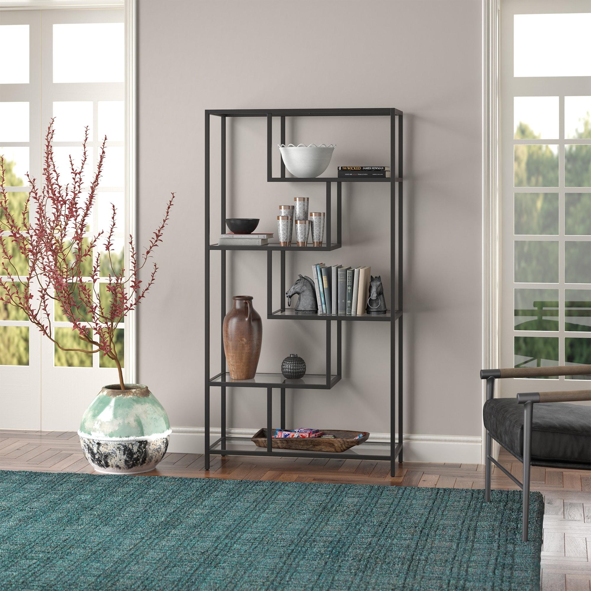 Evelyn&Zoe Isla 68" Tall Rectangular Bookcase, Blackened Bronze