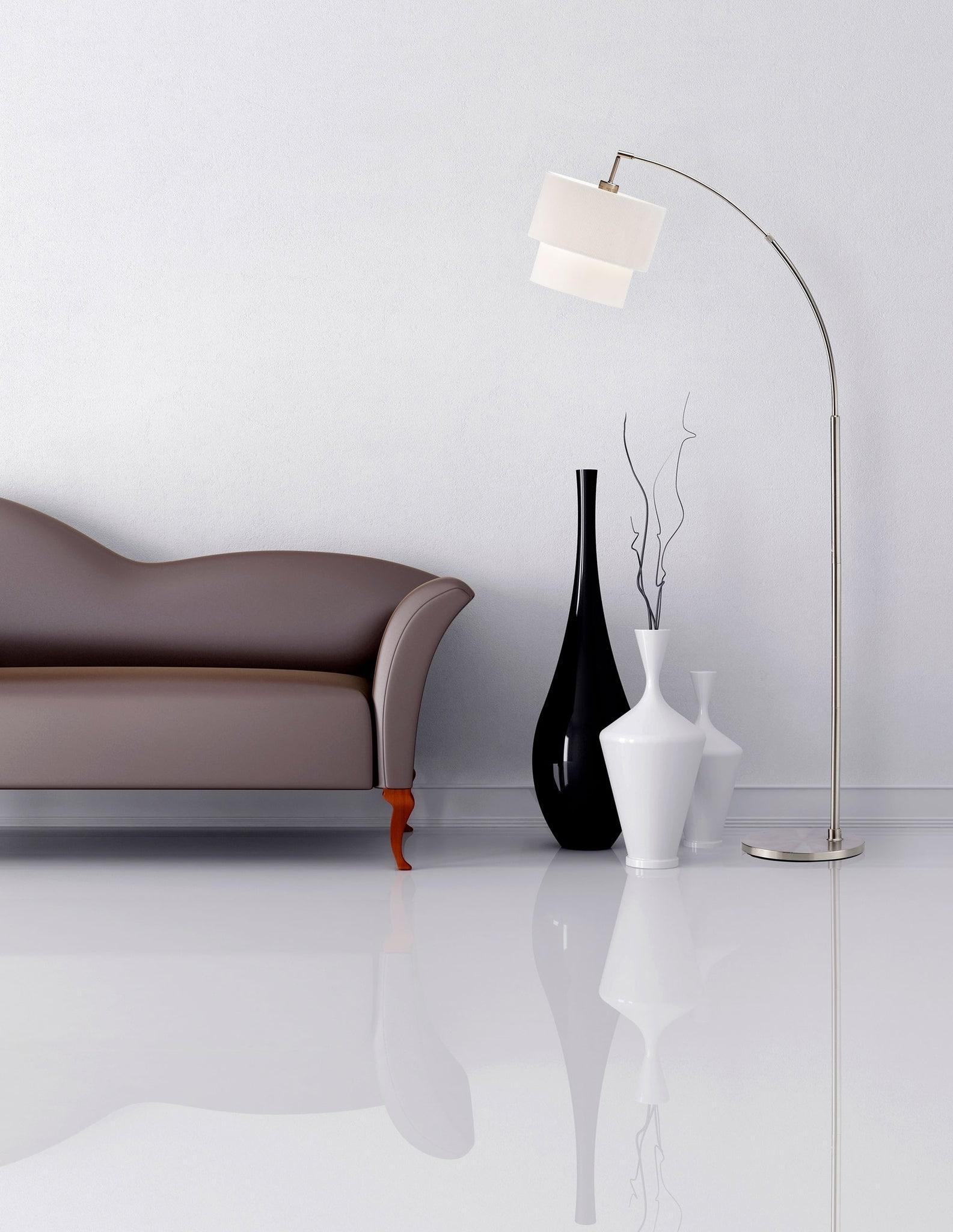Adesso Home Gala Arc Modern Adjustable Standing Silver Floor Lamp with Shade