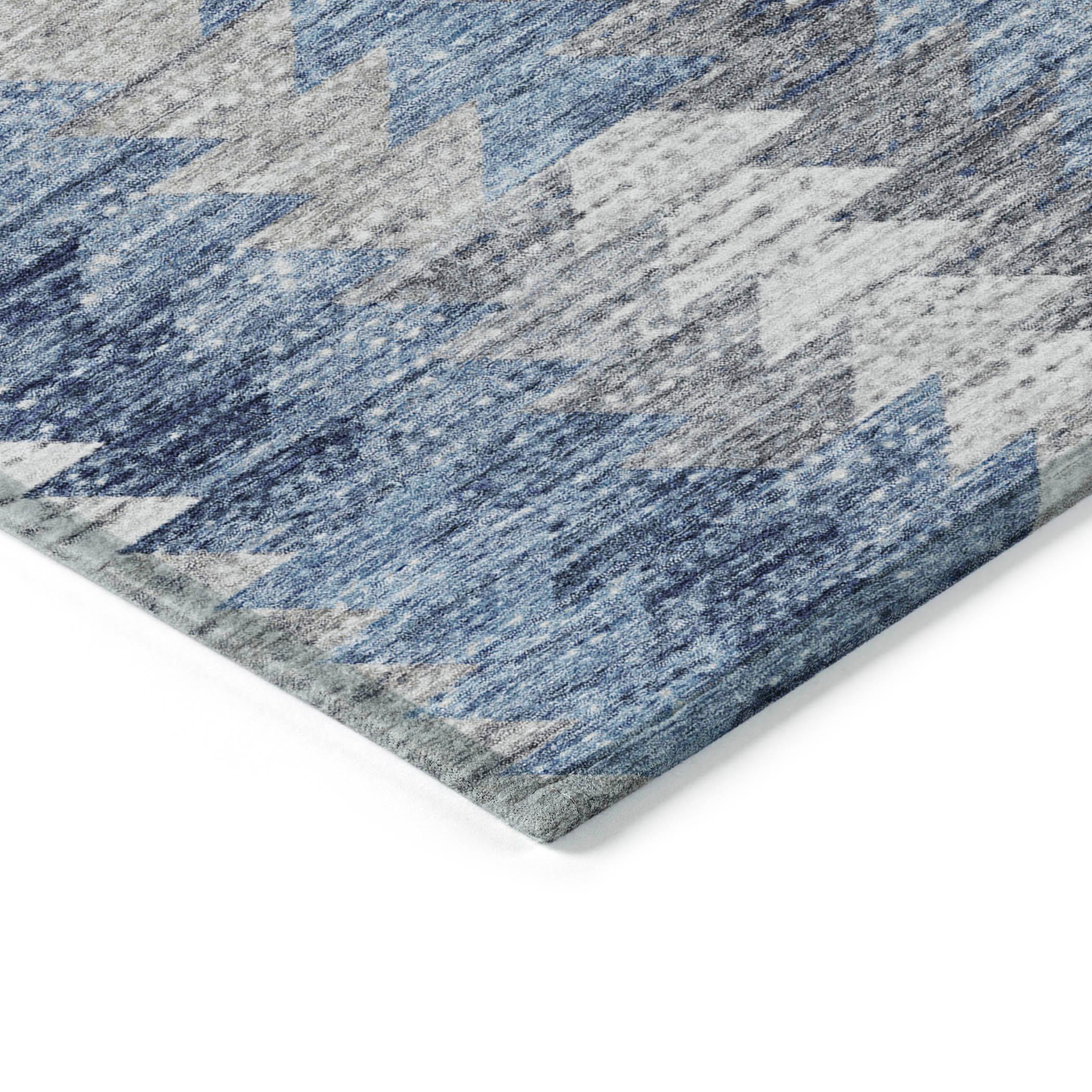 Blue and Gray Geometric Pattern Washable Rug