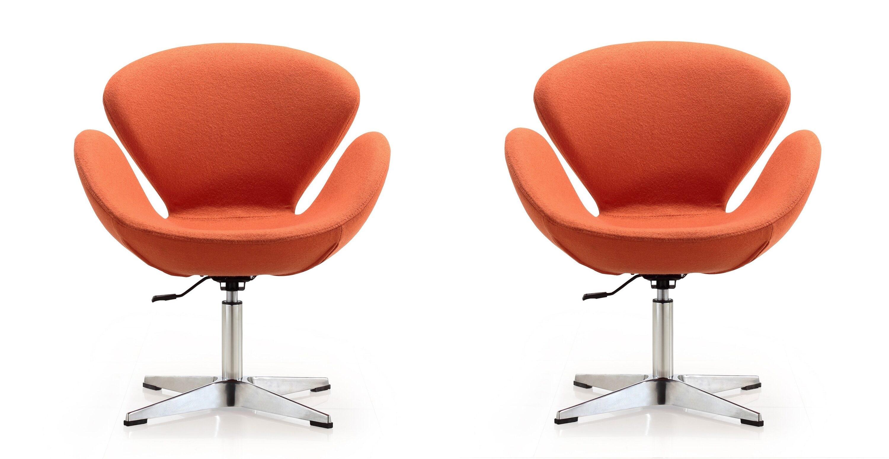 Set of 2 Raspberry Faux Leather Adjustable Swivel Chairs Orange - Manhattan Comfort: Retro Chic, Bedroom Suitable