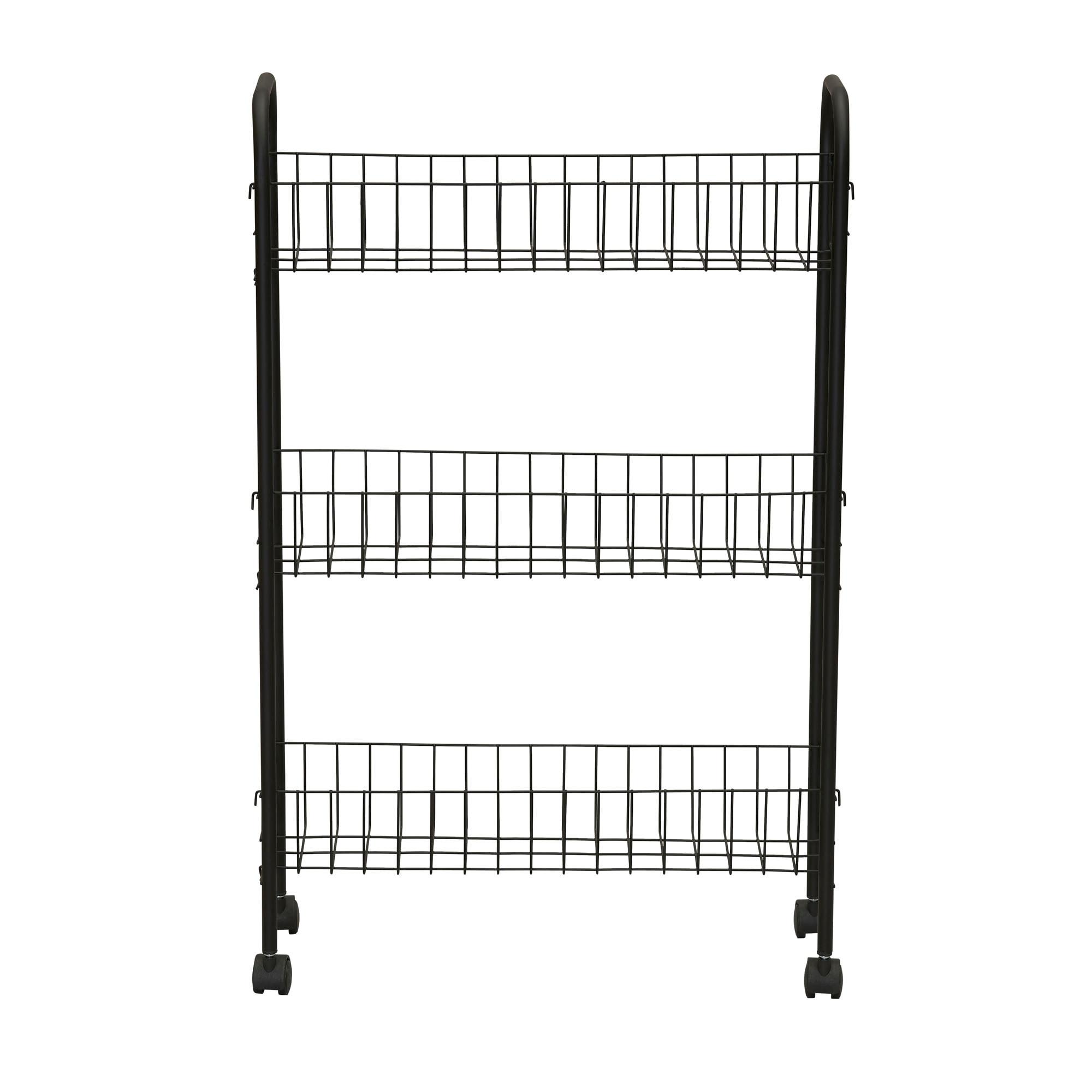 Household Essentials Slimline 3-Shelf Laundry Cart Black: Portable Steel Utility Storage Rack with 20 lb Capacity