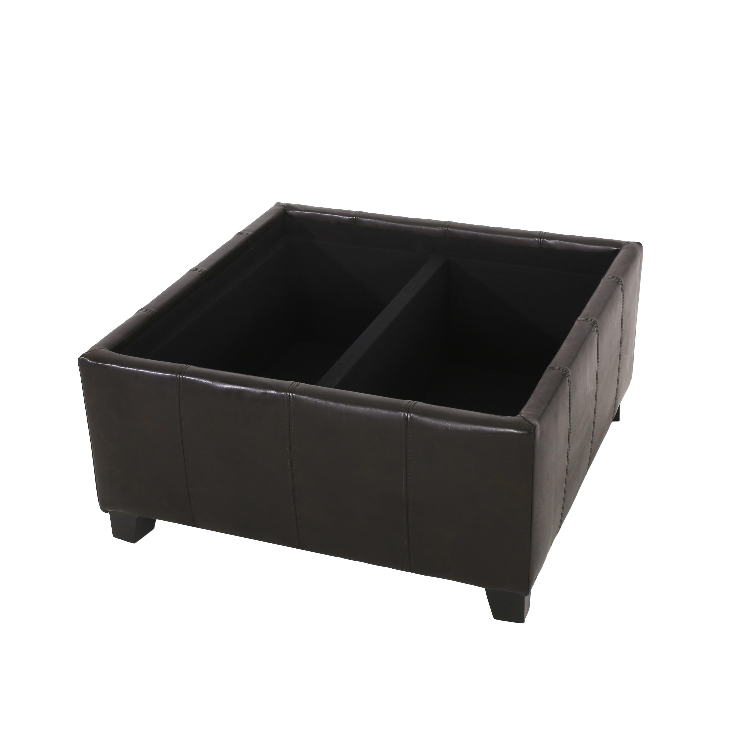 Mansfield Faux Leather Tray Top Storage Ottoman - Brown - Christopher Knight Home: Square Upholstered Bench with Wood Frame