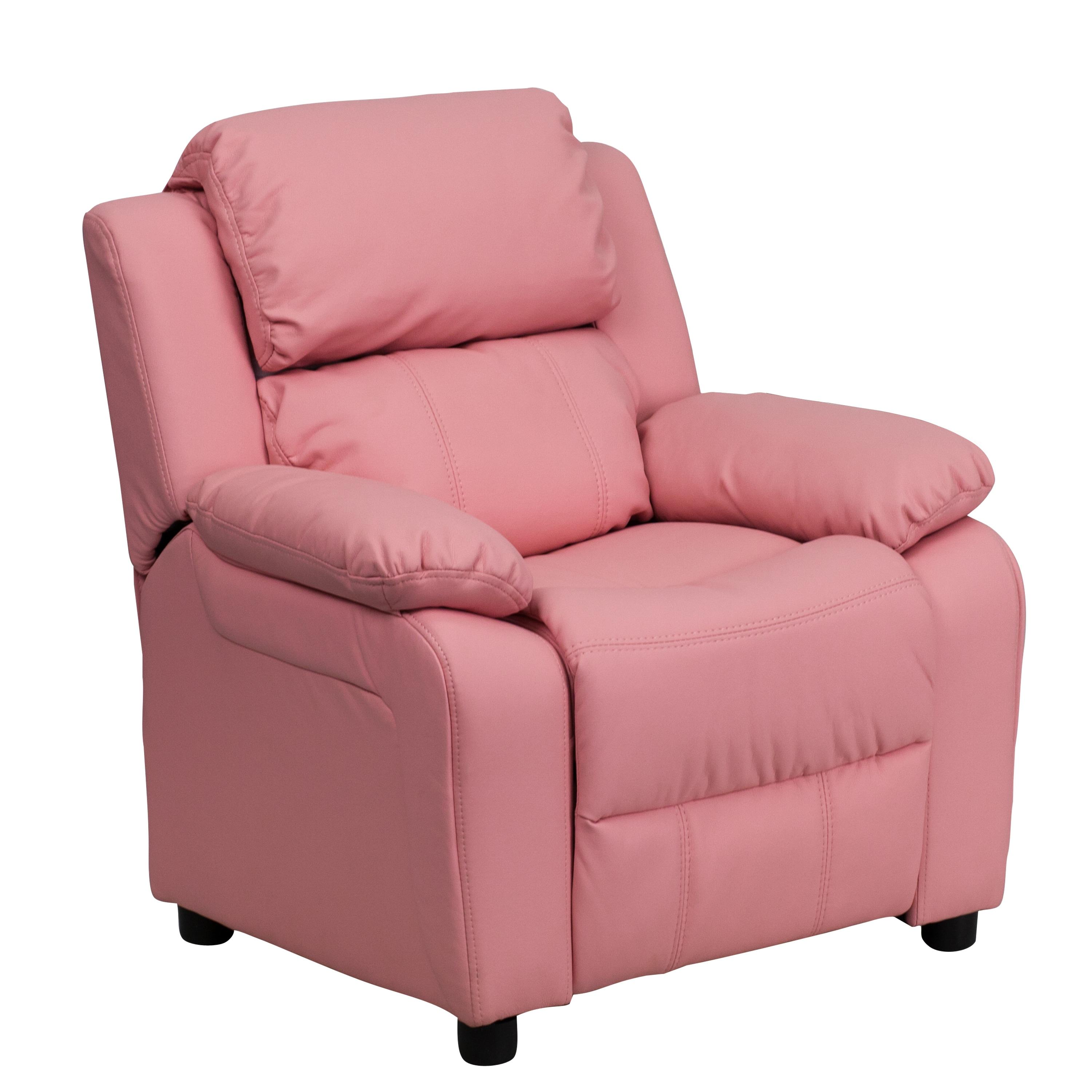 Flash Furniture Charlie Deluxe Padded Contemporary Pink Vinyl Kids Recliner with Storage Arms