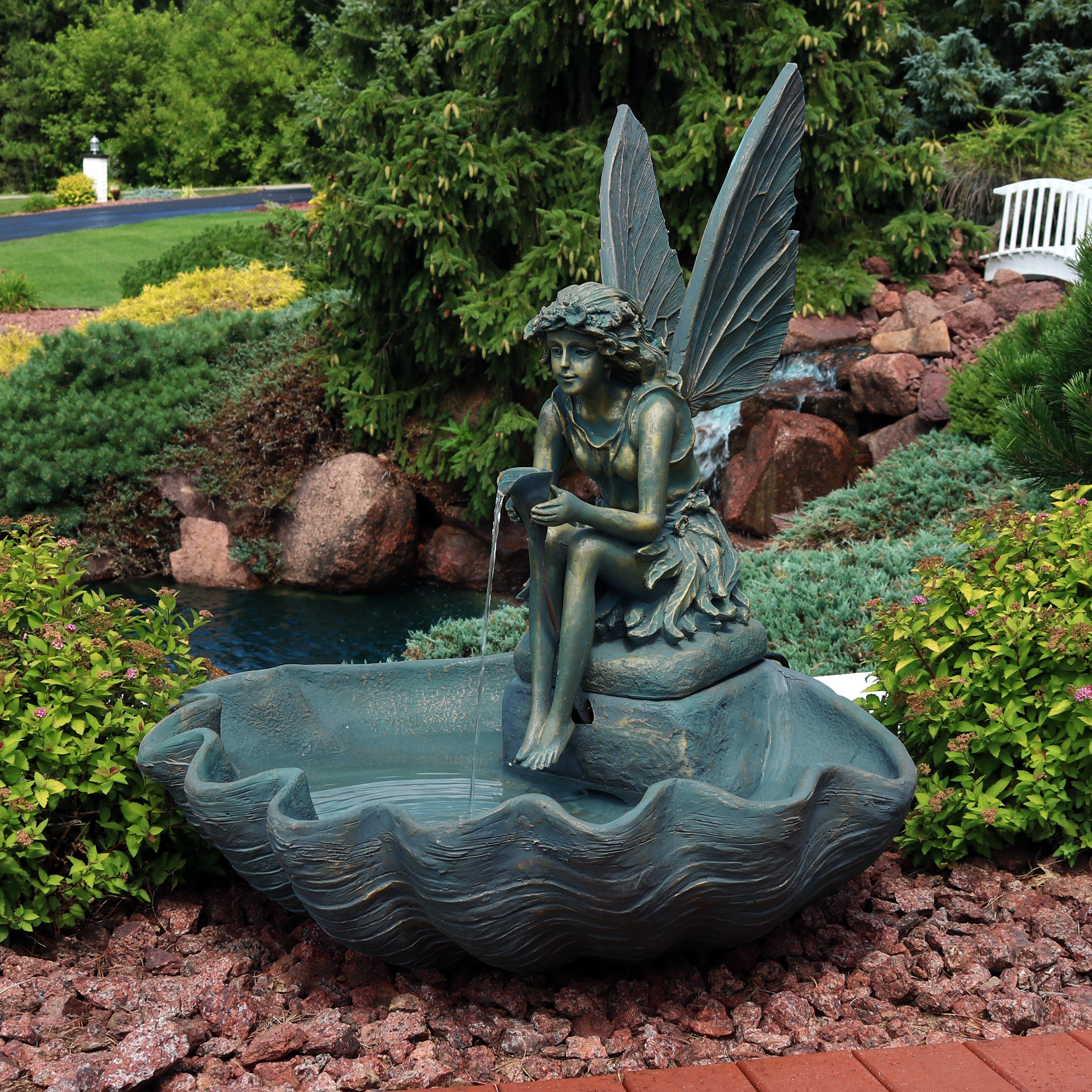 Sunnydaze 30"H Electric Fiberglass Fairy Shell Outdoor Water Fountain