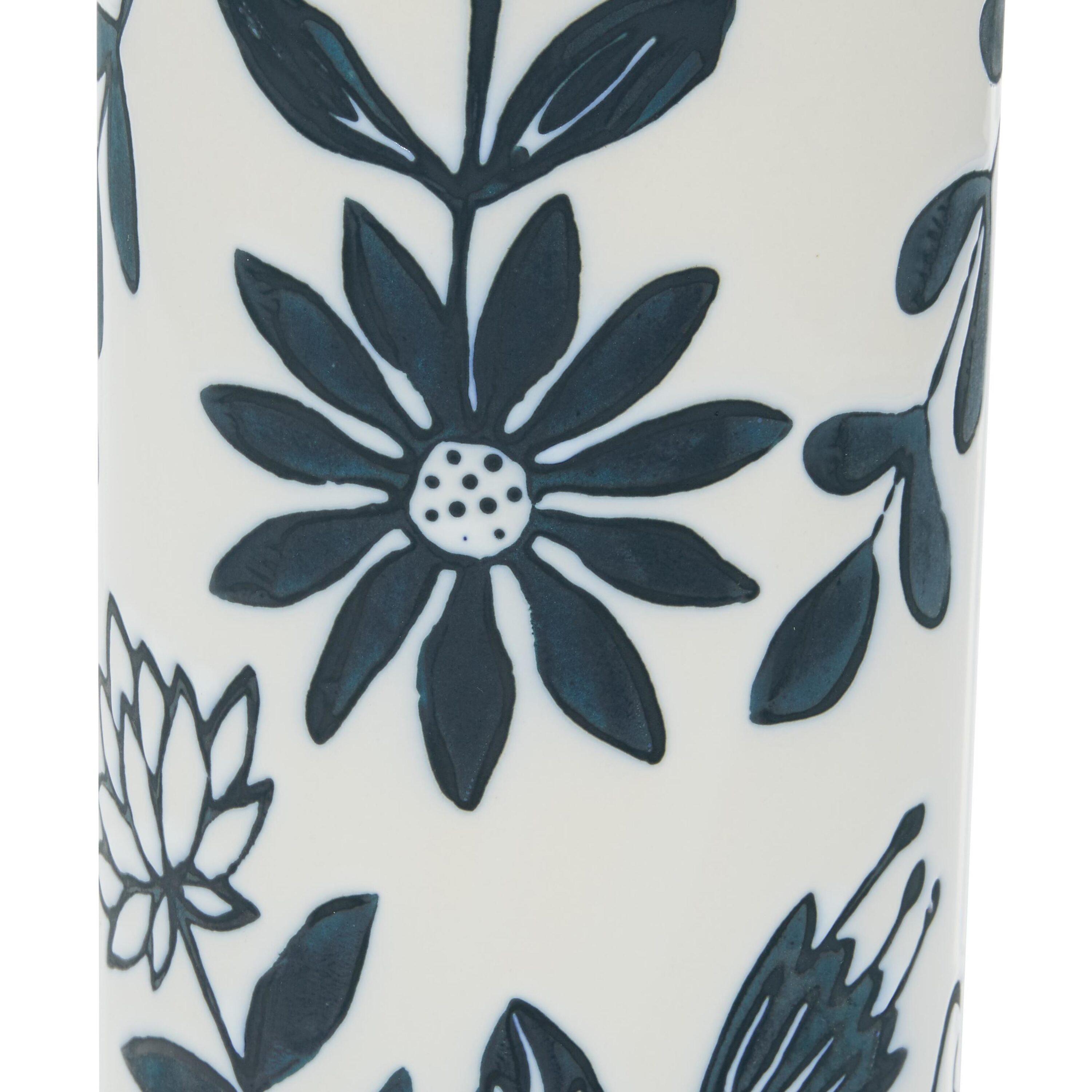 The Novogratz 12" Floral Handmade Blue Ceramic Vase