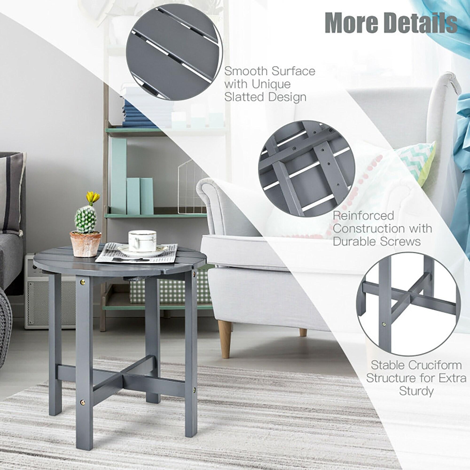 Costway 18'' Patio Round Side End Coffee Table Wooden Slat Garden Deck Grey