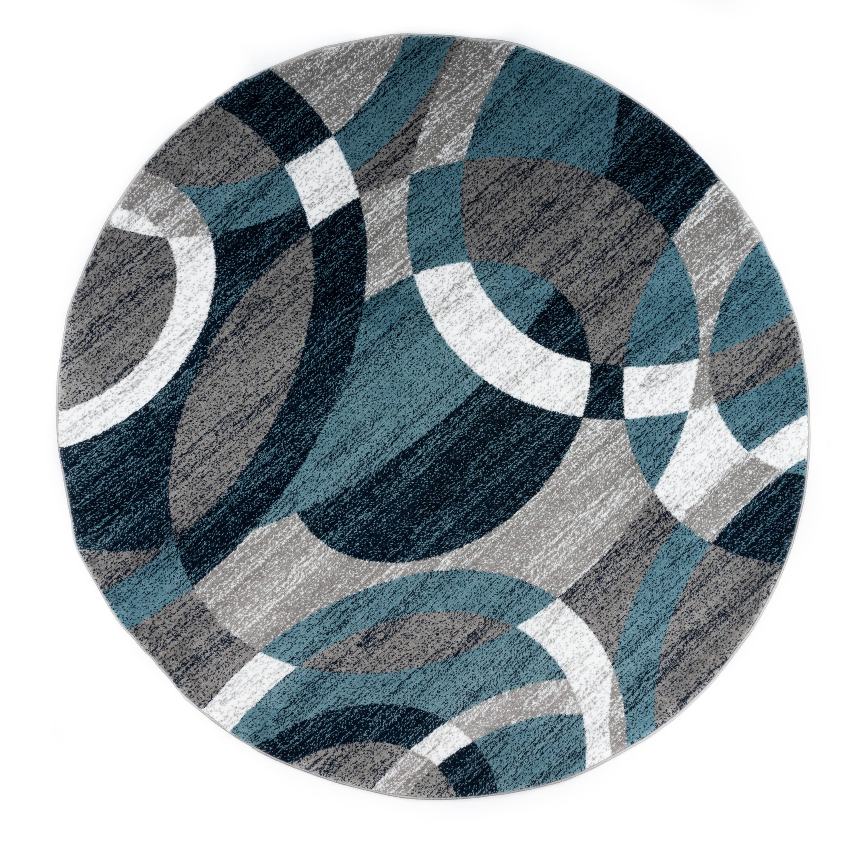 World Rug Gallery Geometric Circles Blue 6'6" Round Rug