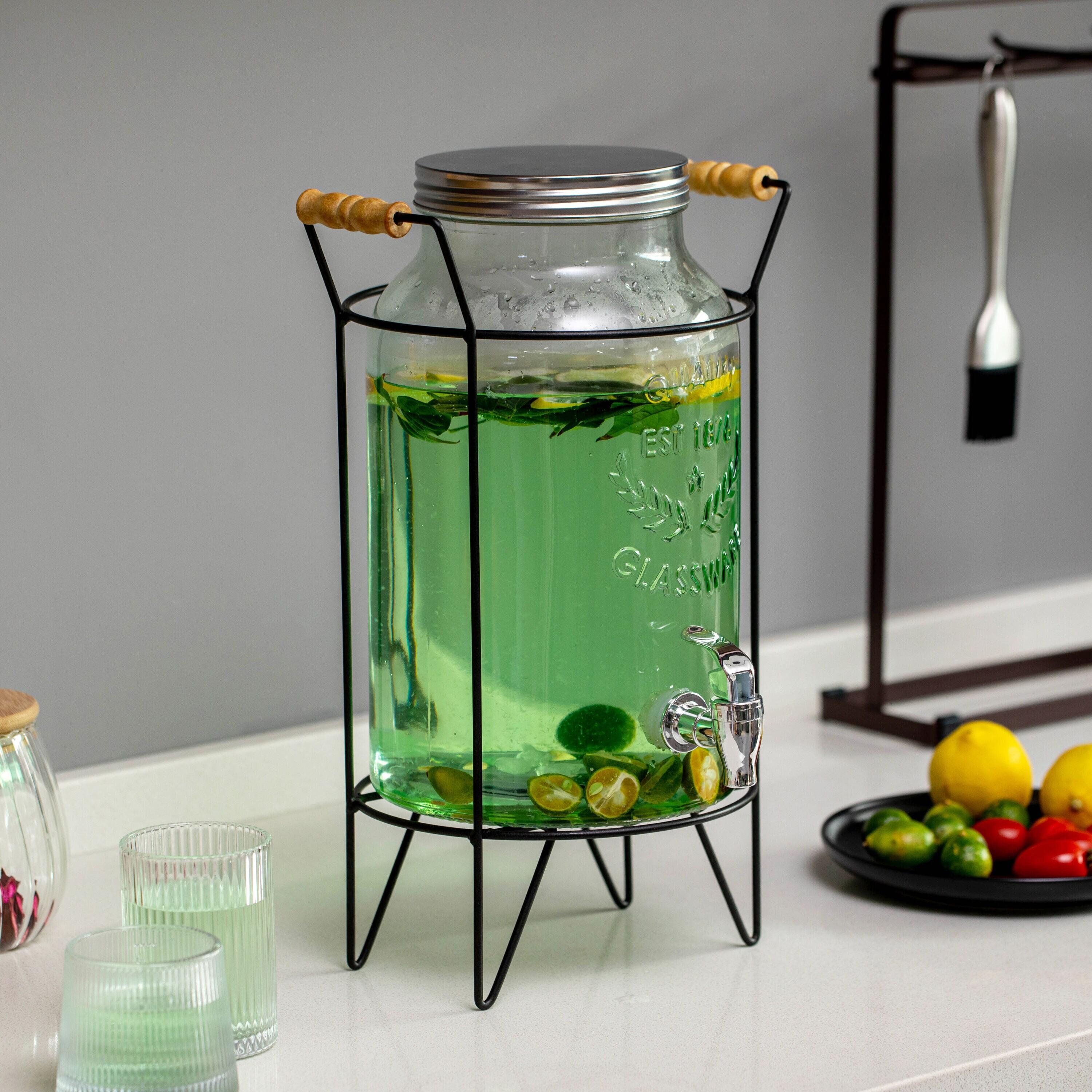 Basicwise Basicwise 1.6-gallon Glass Drink Dispenser With Stainless Steel Spigot – Water And Juice Container, Lemonade Stand, Beverage Dispenser For Parties, Weddings, Birthdays, And Family Business Meetings