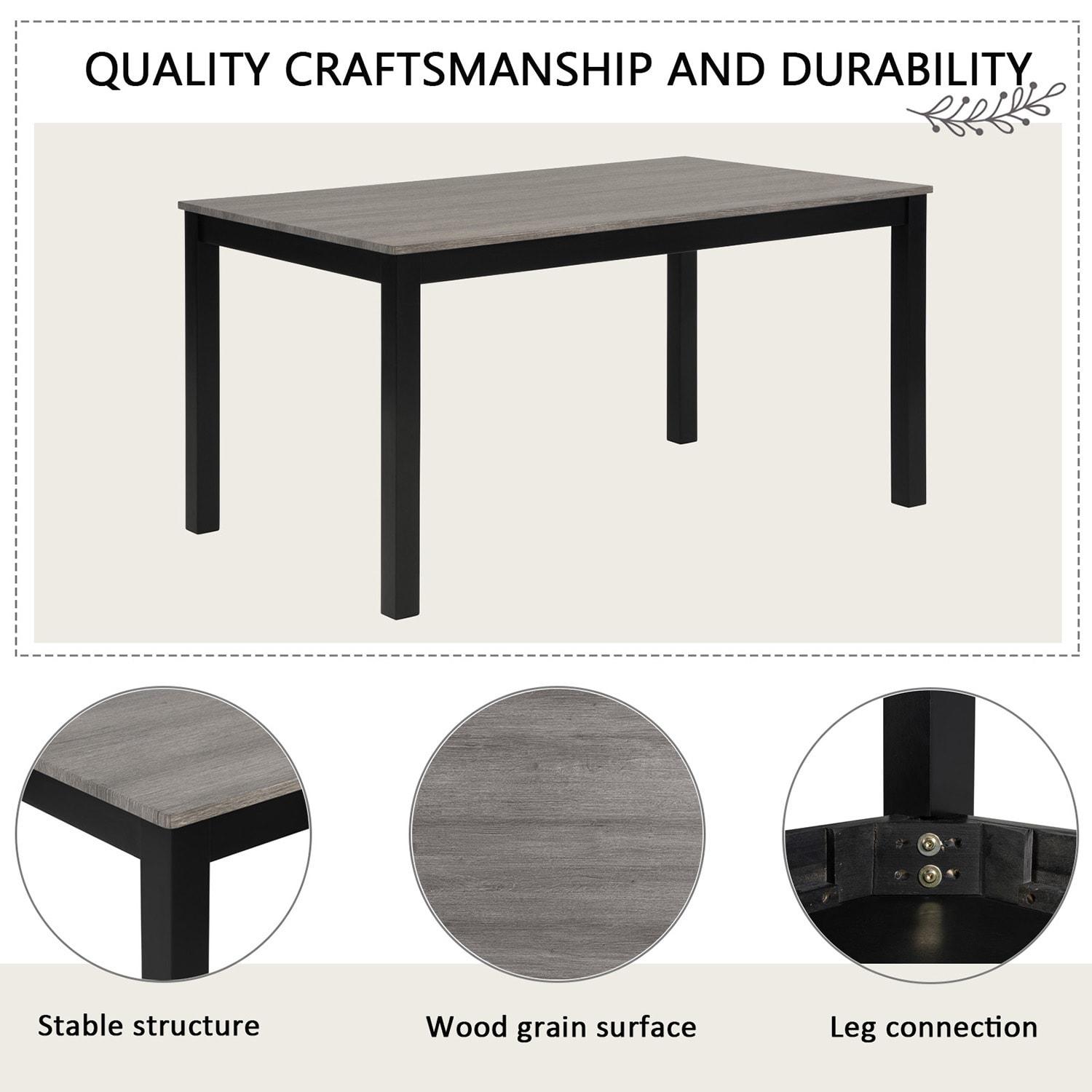 UHOMEPRO Dining Table Set for 4, 5 Piece Dining Room Set with 4 Upholstered Chairs, Rectangle Kitchen Table and Chairs for 4 Persons, Rustic Wood Kitchen Table Set for Dining Room Nook, White+Brown