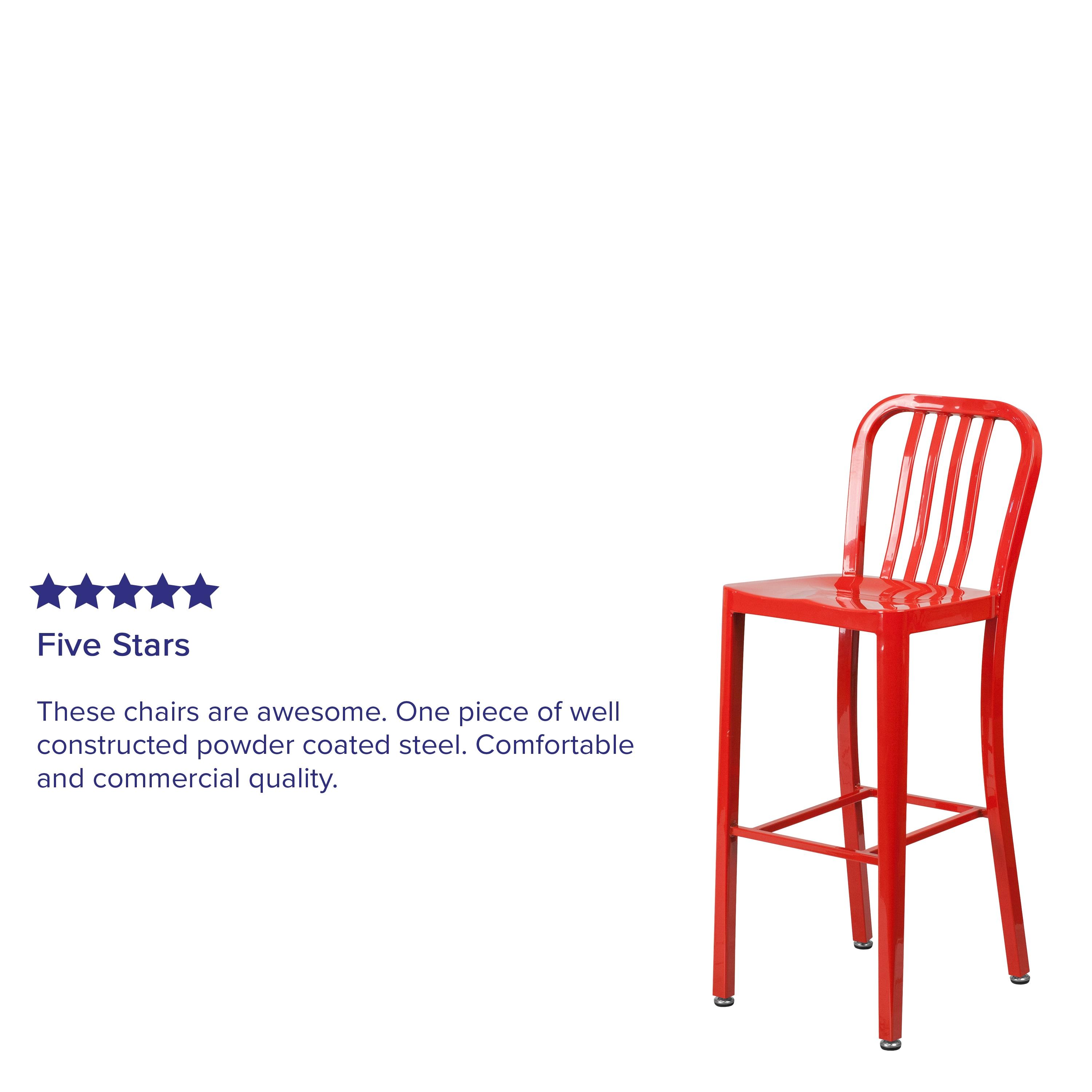 Flash Furniture Commercial Grade 30" High Red Metal Indoor-Outdoor Barstool with Vertical Slat Back