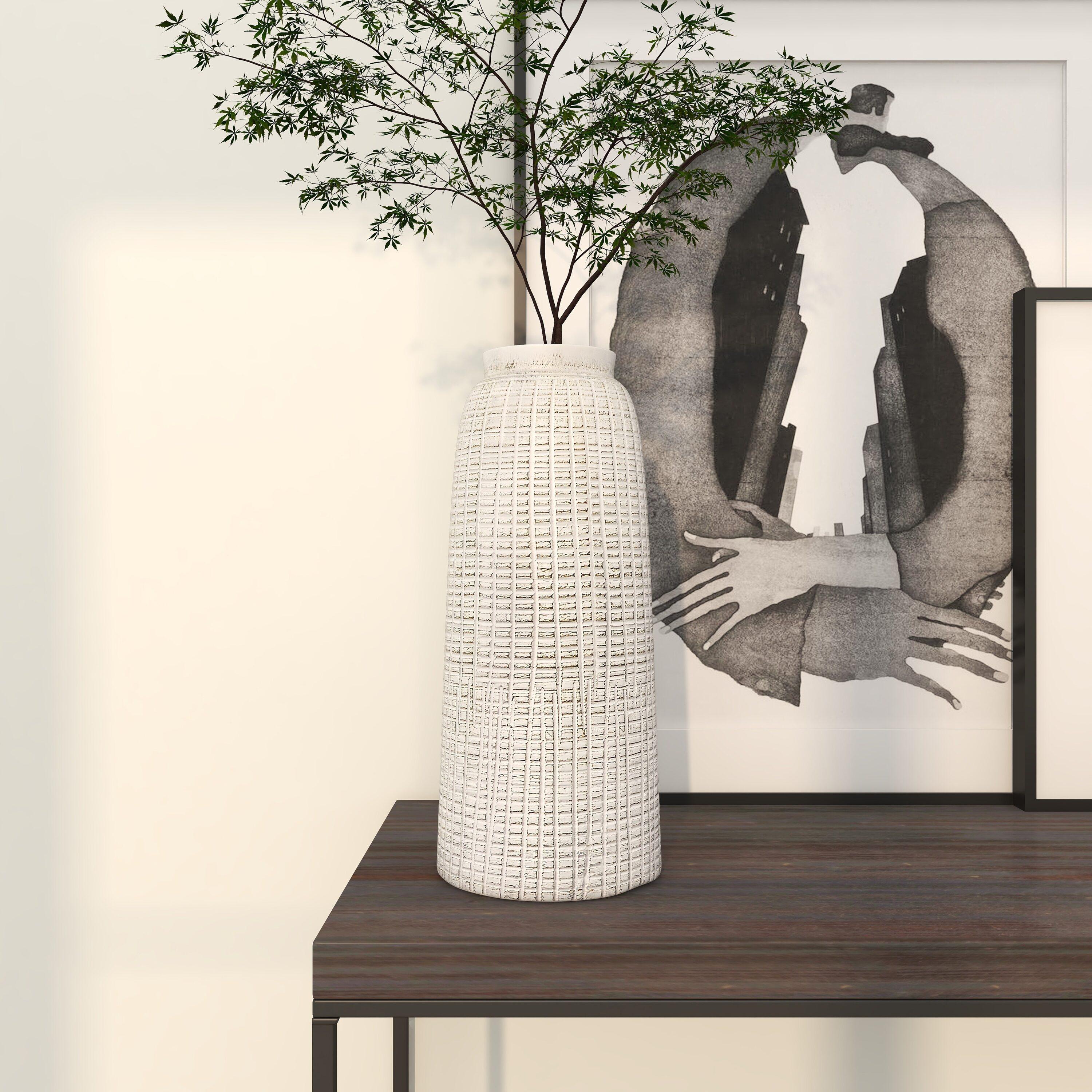17" x 7.5" Terracotta Vase White - Olivia & May: Coastal Style, Indoor Ceramic, Round Amphora