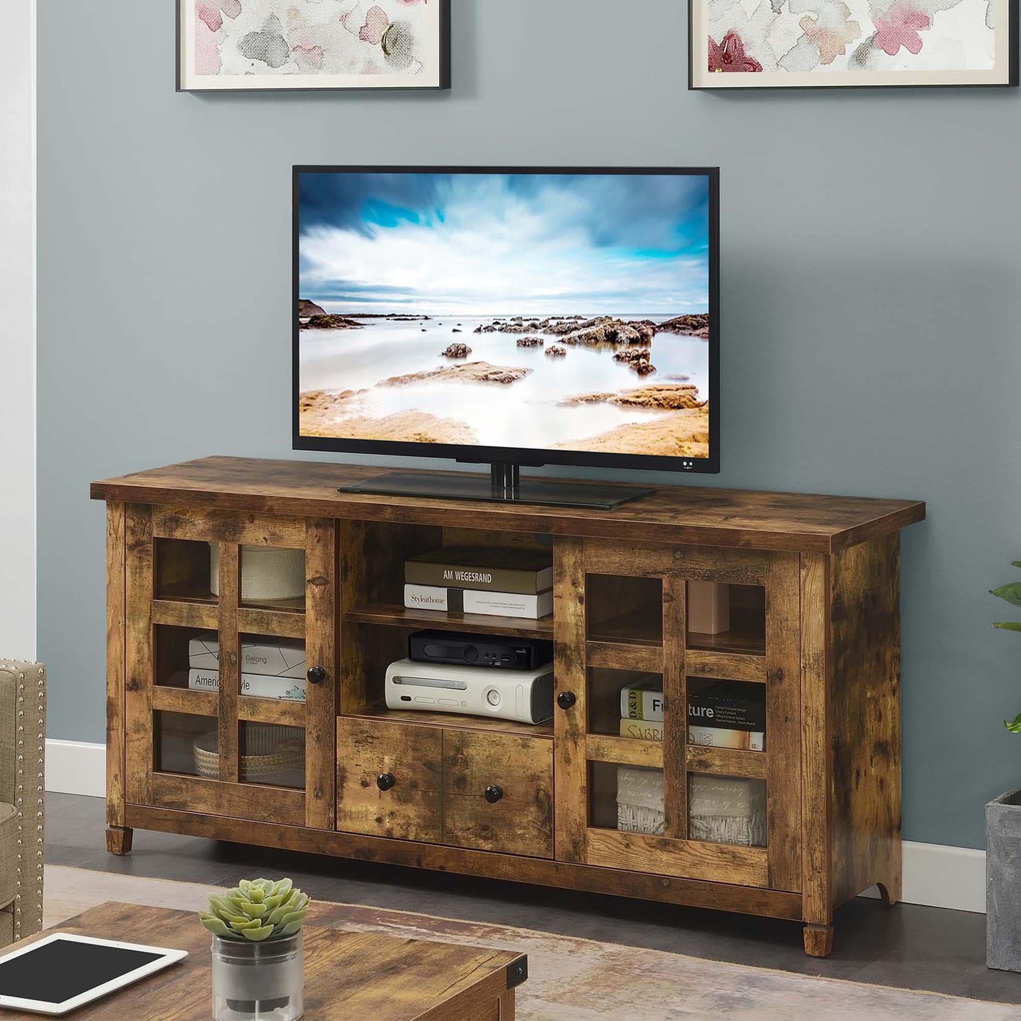 Convenience Concepts Newport Park Lane 1 Drawer TV Stand with Storage Cabinets and Shelves for TVs up to 65 Inches, Barnwood