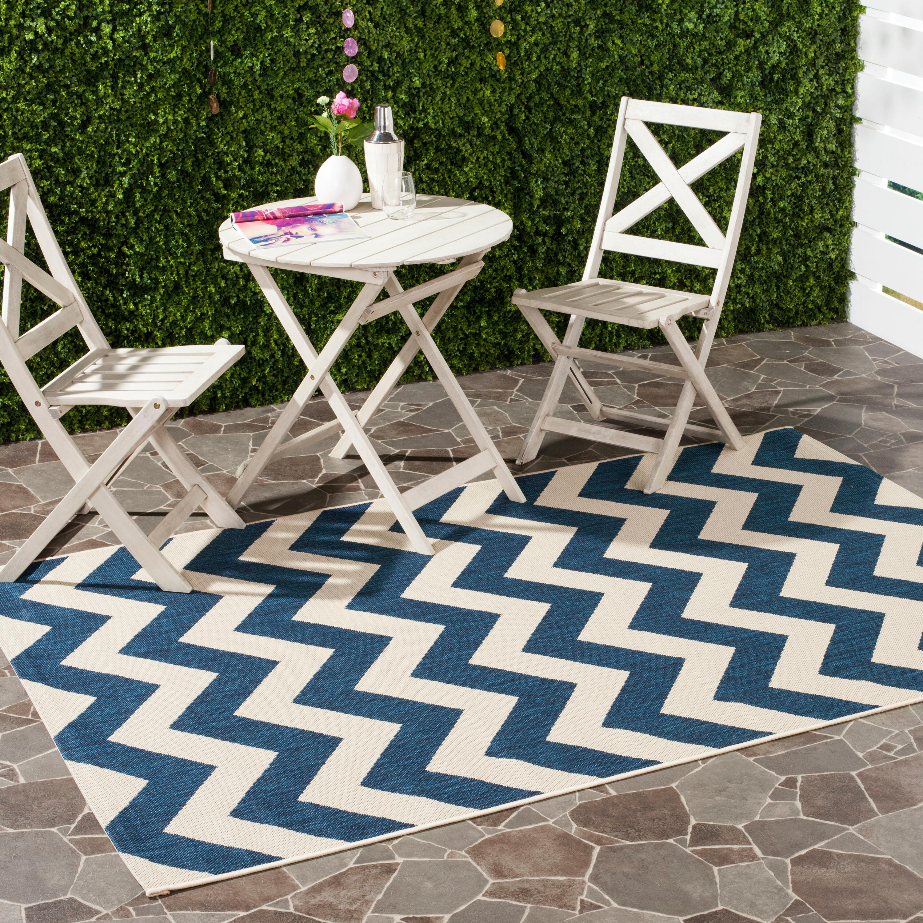 Courtyard CY6244 Power Loomed Indoor and Outdoor Area Rug - Navy/Beige - 4'x5'7" - Safavieh