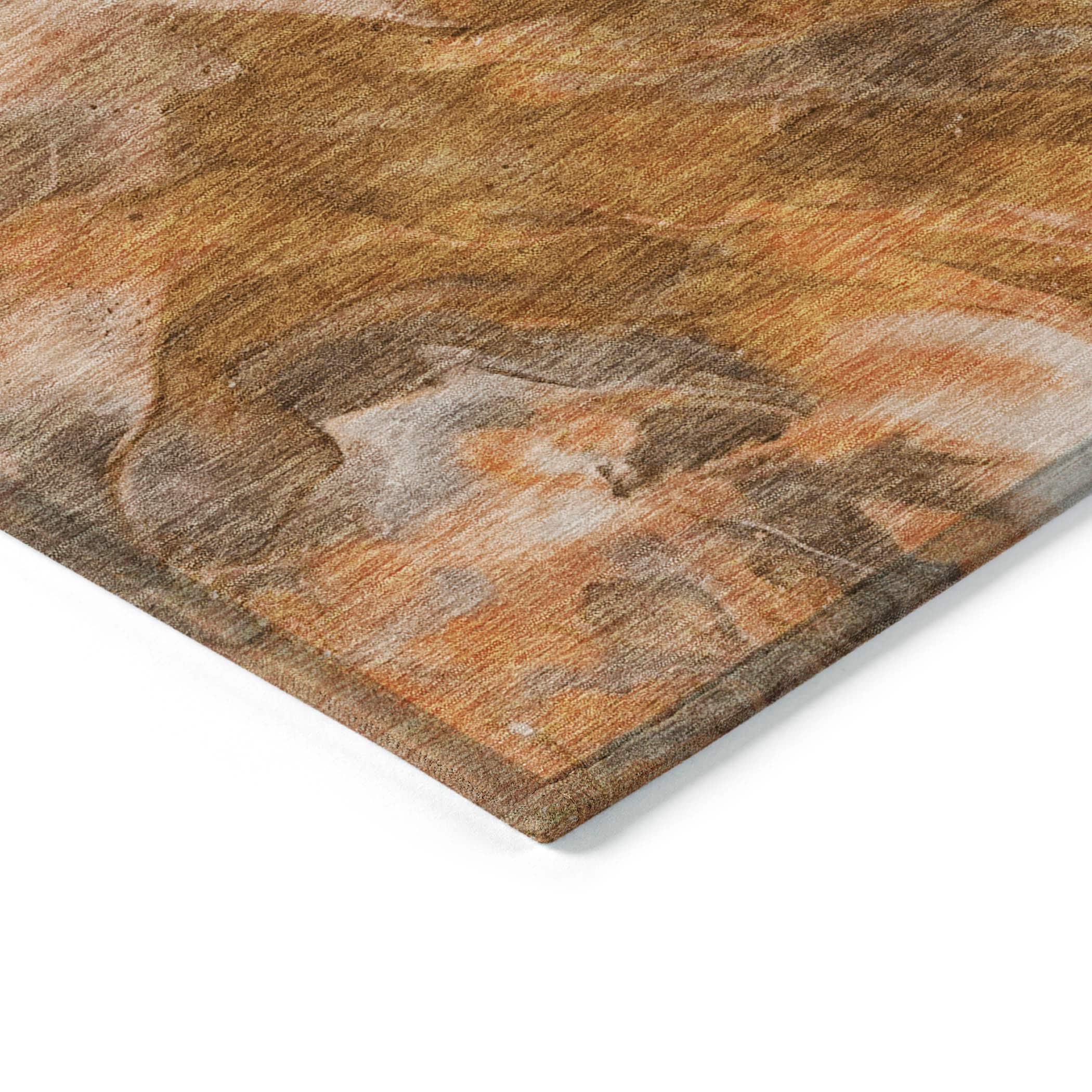 Paprika and Brown Synthetic Rectangular Washable Rug
