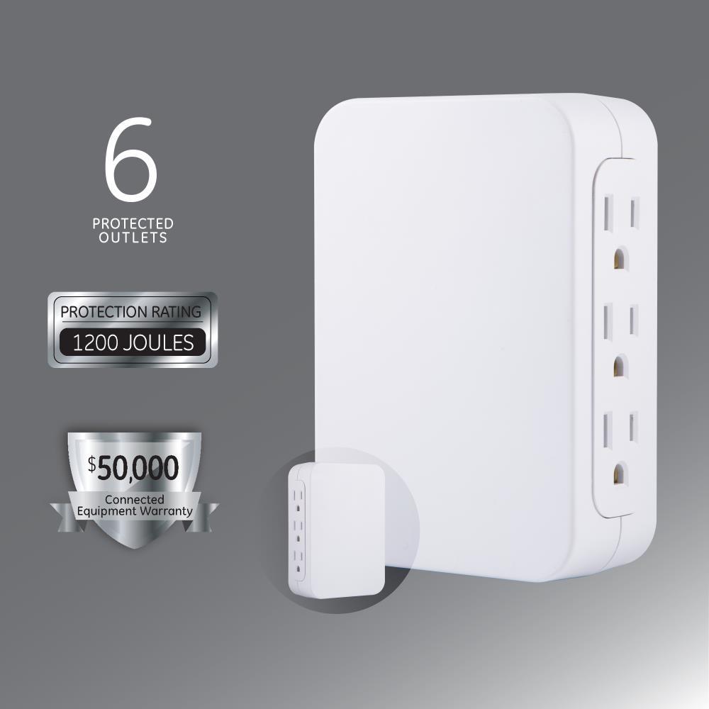 GE Pro 6-Outlet Side-Access Wall Adapter Surge Protector, White, 10353