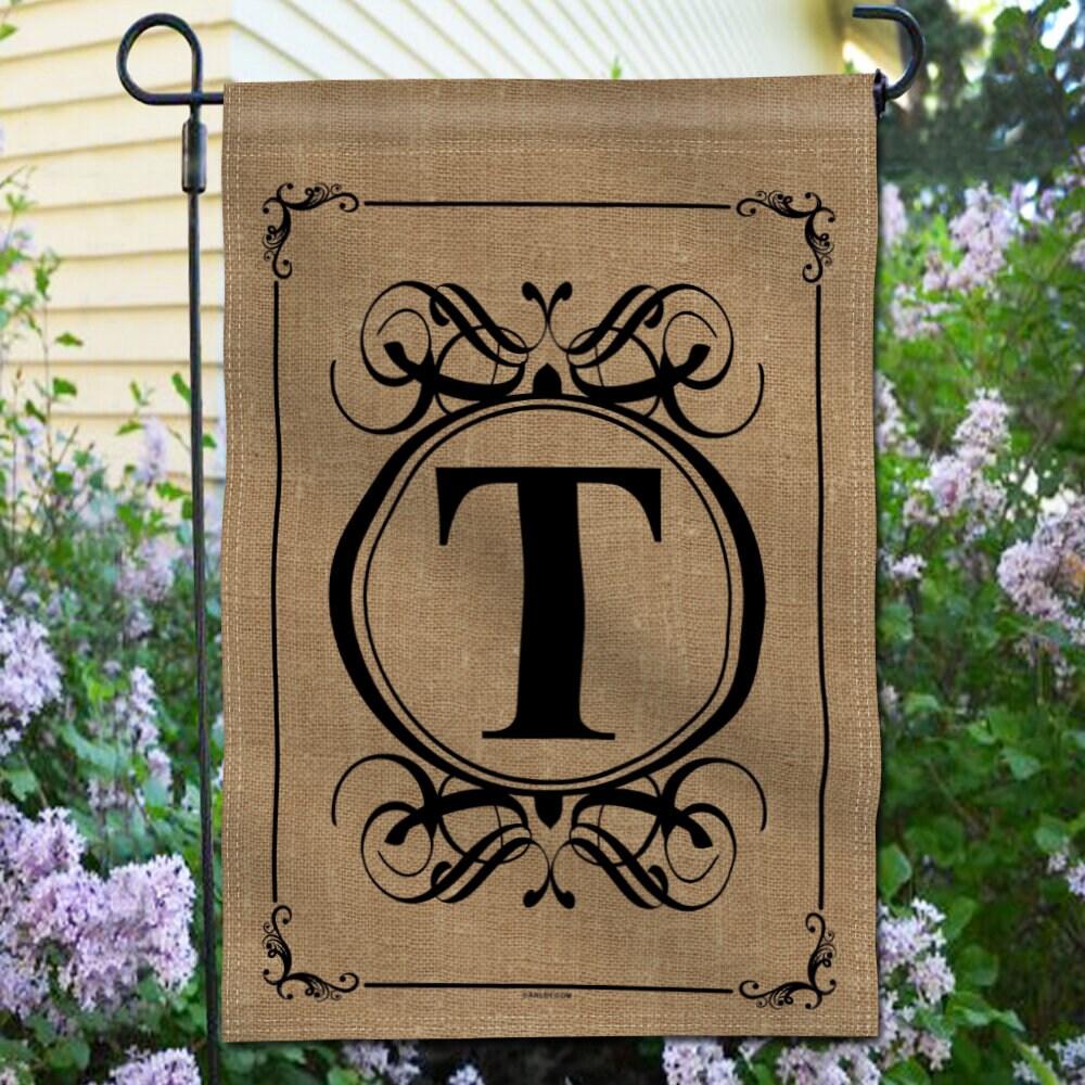 Arlmont & Co. Octaviana Classic Monogram Letter Garden Flag, Double Sided Family Last Name Initial Yard Flags - Personalized Welcome Home Decor - 18 x 12.5 Inch