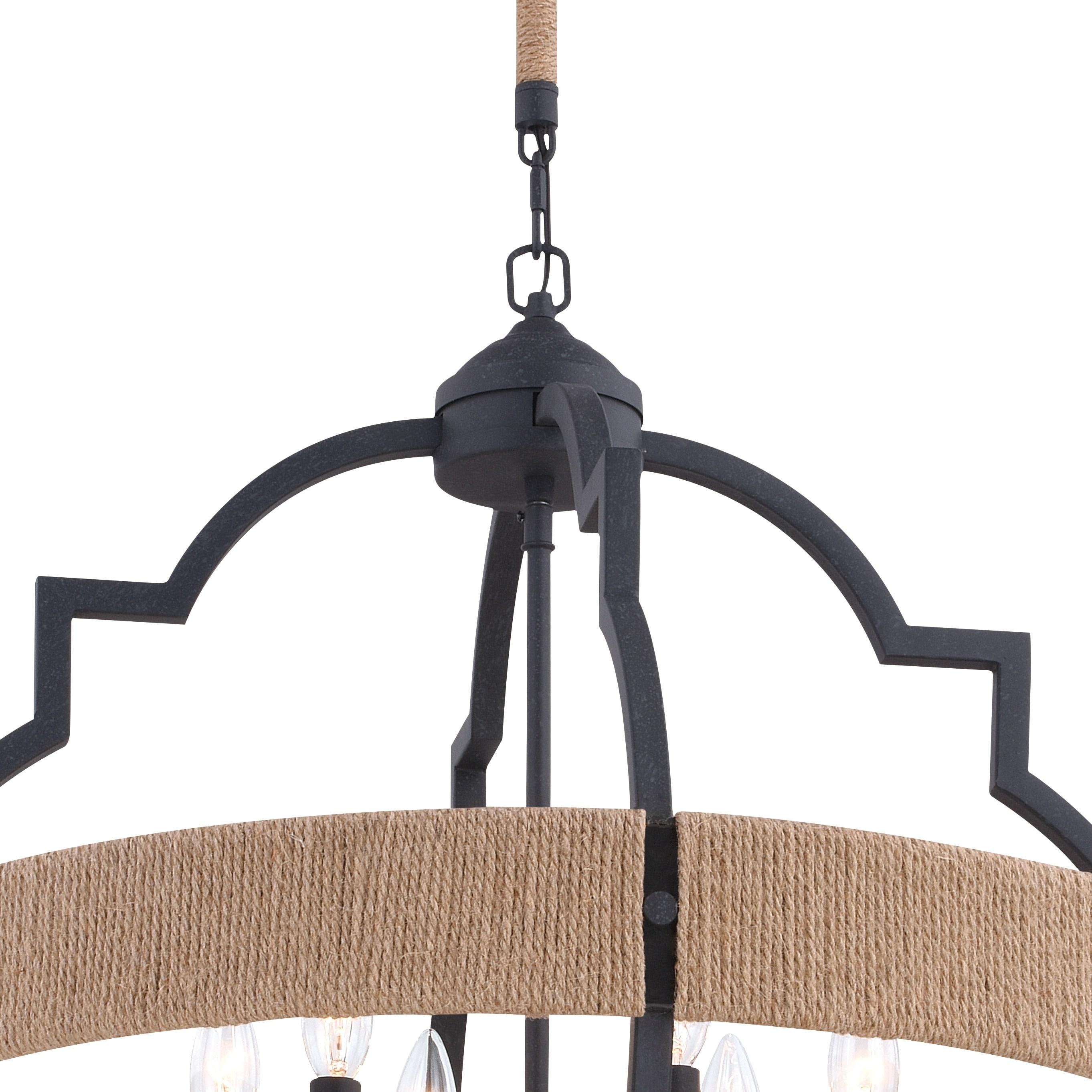 Vaxcel Beaumont Gray and Natural Rope Farmhouse Cage Pendant Light