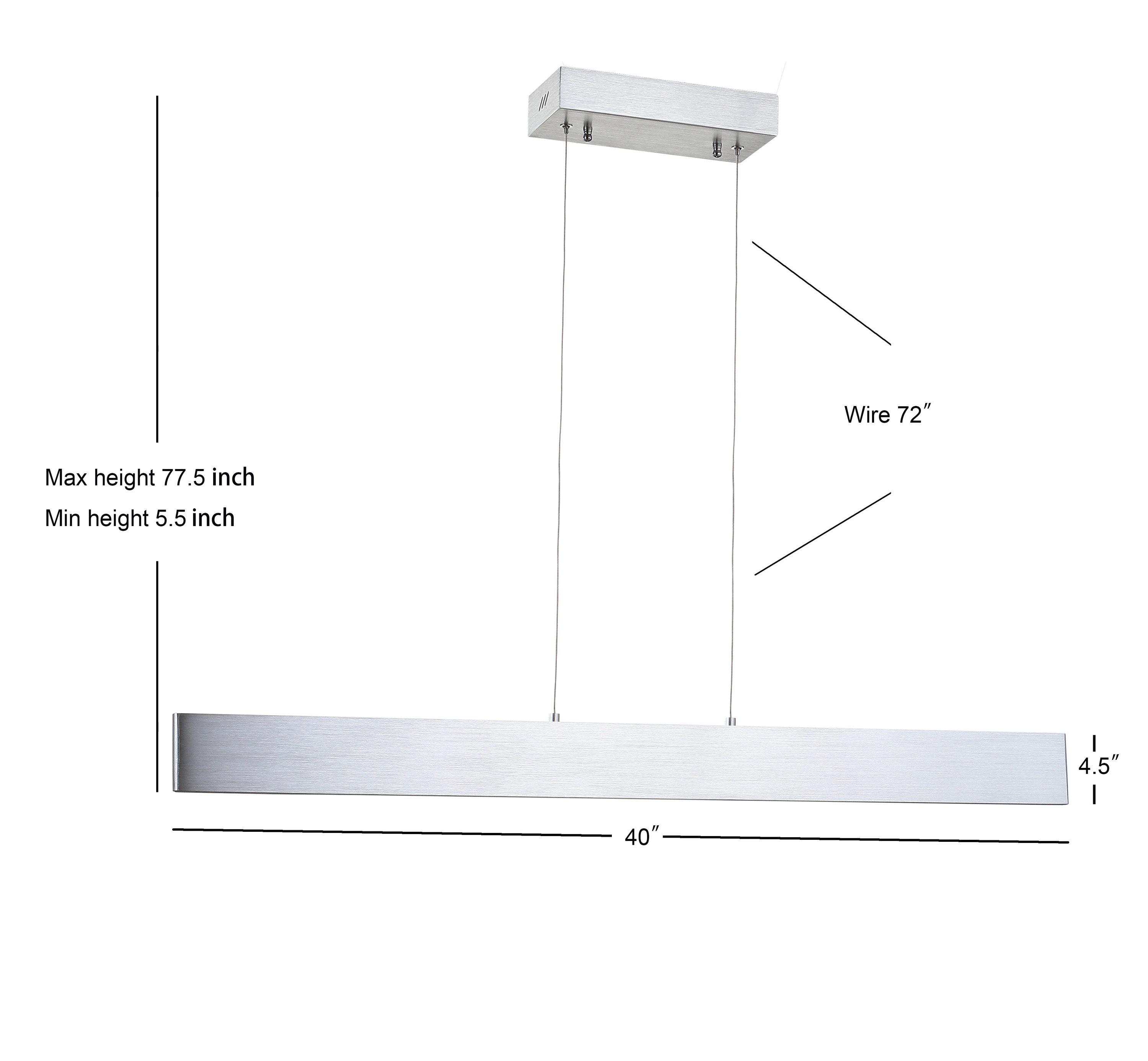 Draper 40" Dimmable Adjustable Integrated LED Metal Linear Pendant, Brushed Aluminum