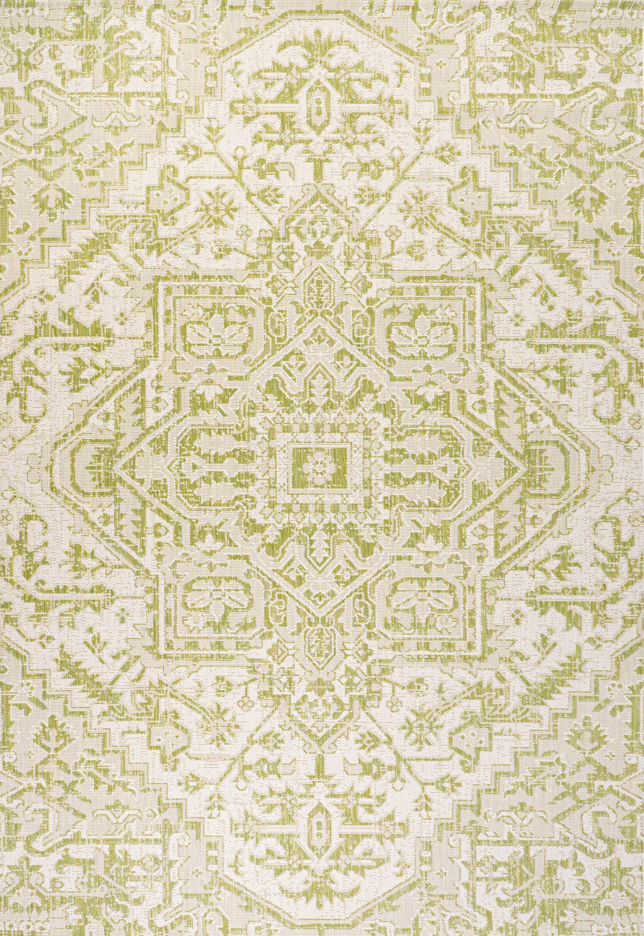 3' x 5' Estrella Bohemian Styled Medallion Textured Weave Indoor/Outdoor Area Rug, Cream/Green - JONATHAN Y