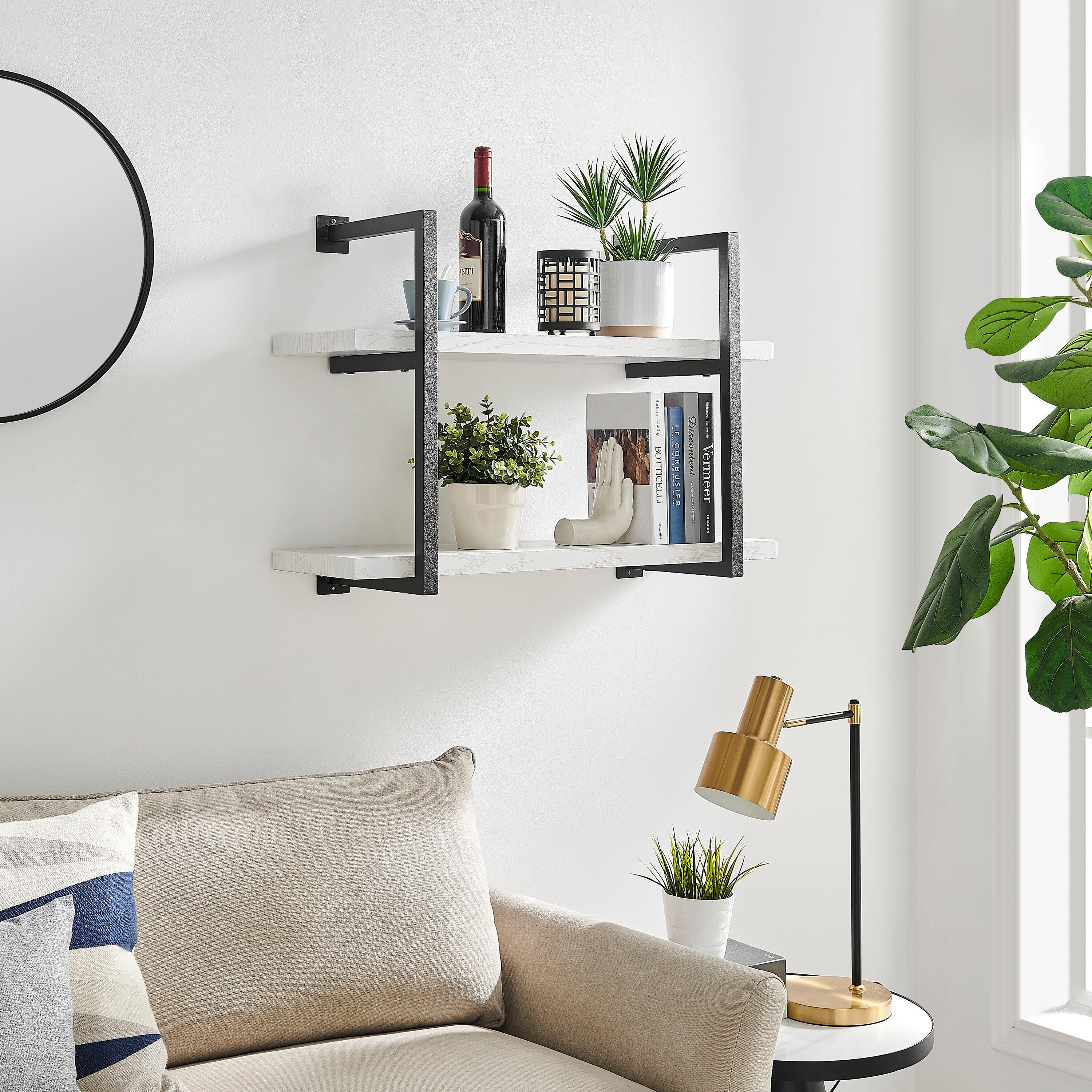 31.5" x 22.5" Modern 2 Tier Hanging Bracket Wall Shelve White Birch - Danya B.: Chic Storage, Metal MDF