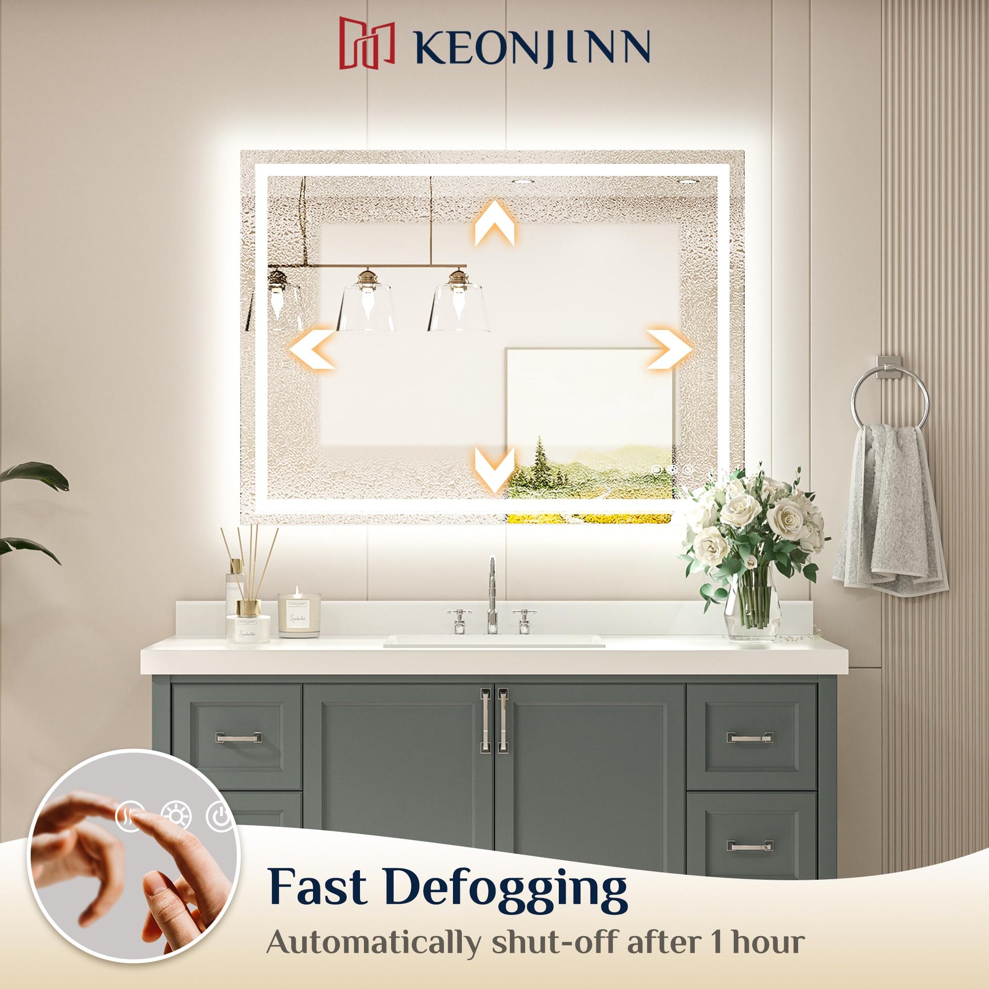 Keonjinn LED Bathroom Vanity Mirror, Front Light & Backlit, 3 Color Temperatures, Anti Fog, Double Lights Strips, 24"x32"