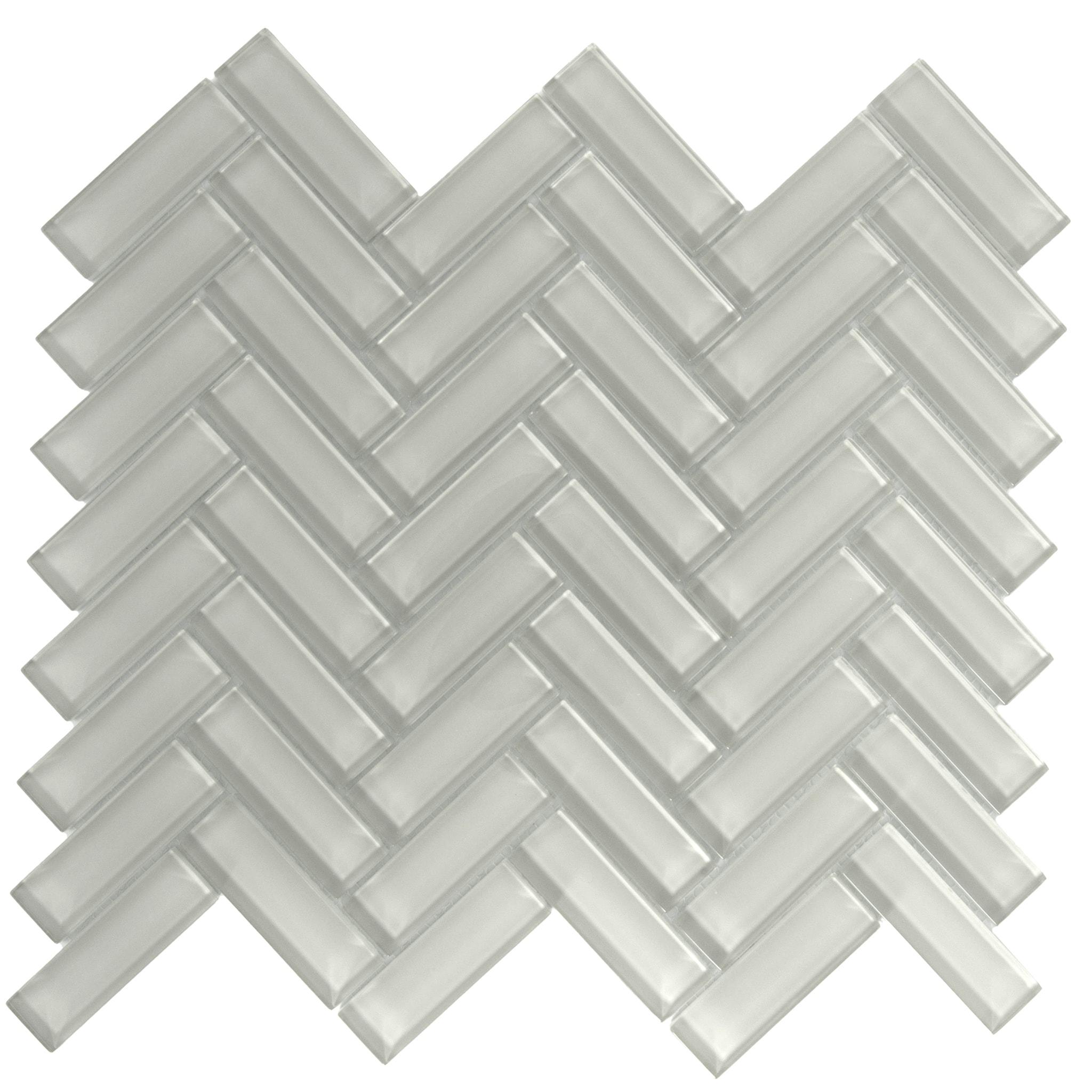 11"X 12.6" Herringbone Polished Glass Mosaic Tile