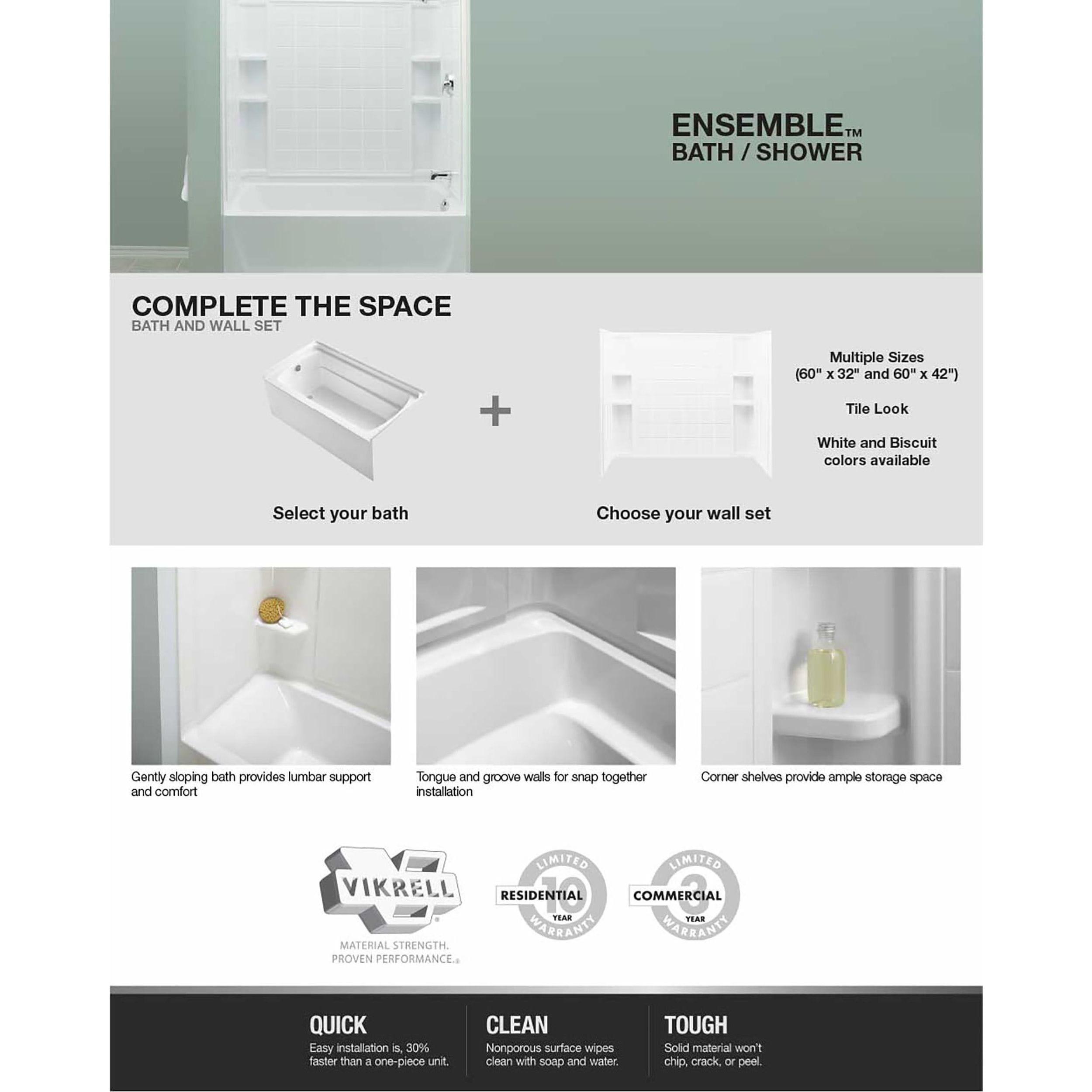 STERLING, a KOHLER Company 71370118-0 Ensemble Medley Bathtub/Shower, White