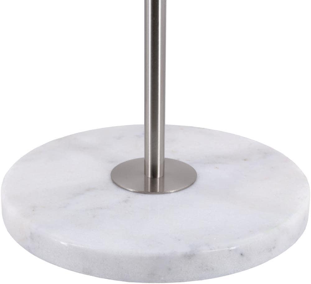 Becker Polished Silver Metal and Natural Marble Floor Lamp with White Linen Shade