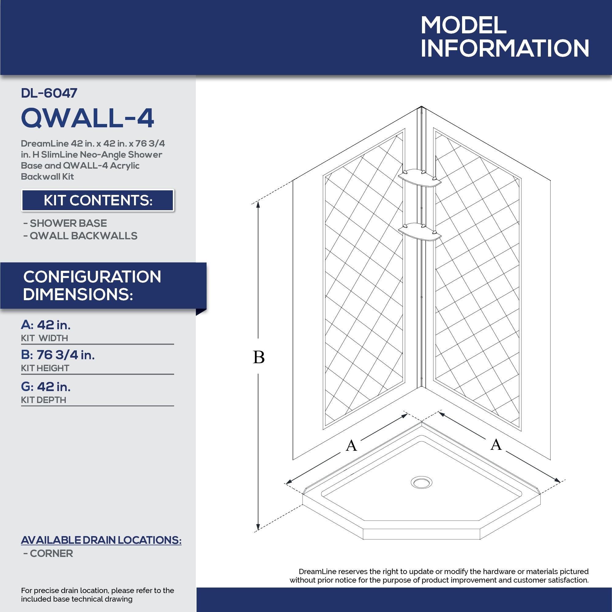 Qwall 42" W x 76.75" H Framed Neo-angle Shower Stall and Base Included