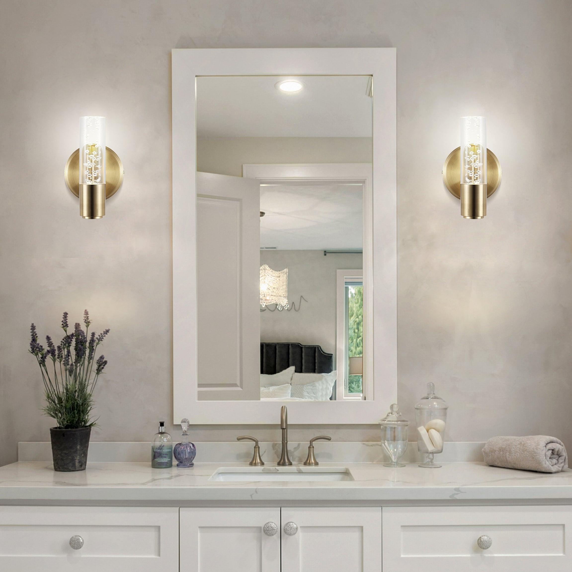 Bolha 5.5" 1-Light Minimalist Modern Bubble Acrylic/Iron Integrated LED Vanity Light, Brass Gold