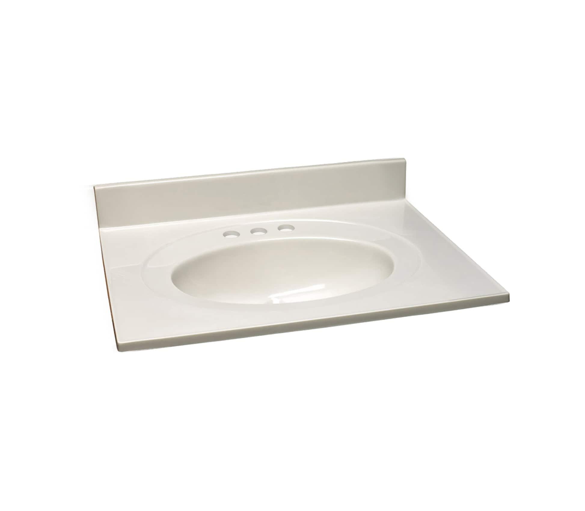 Cultured Marble Vanity Top – 25-Inch Single Bowl Sink 4-Inch Centerset with Integrated Backsplash – Reinforced Packaging – Ivory Swirl, Design House, 586313