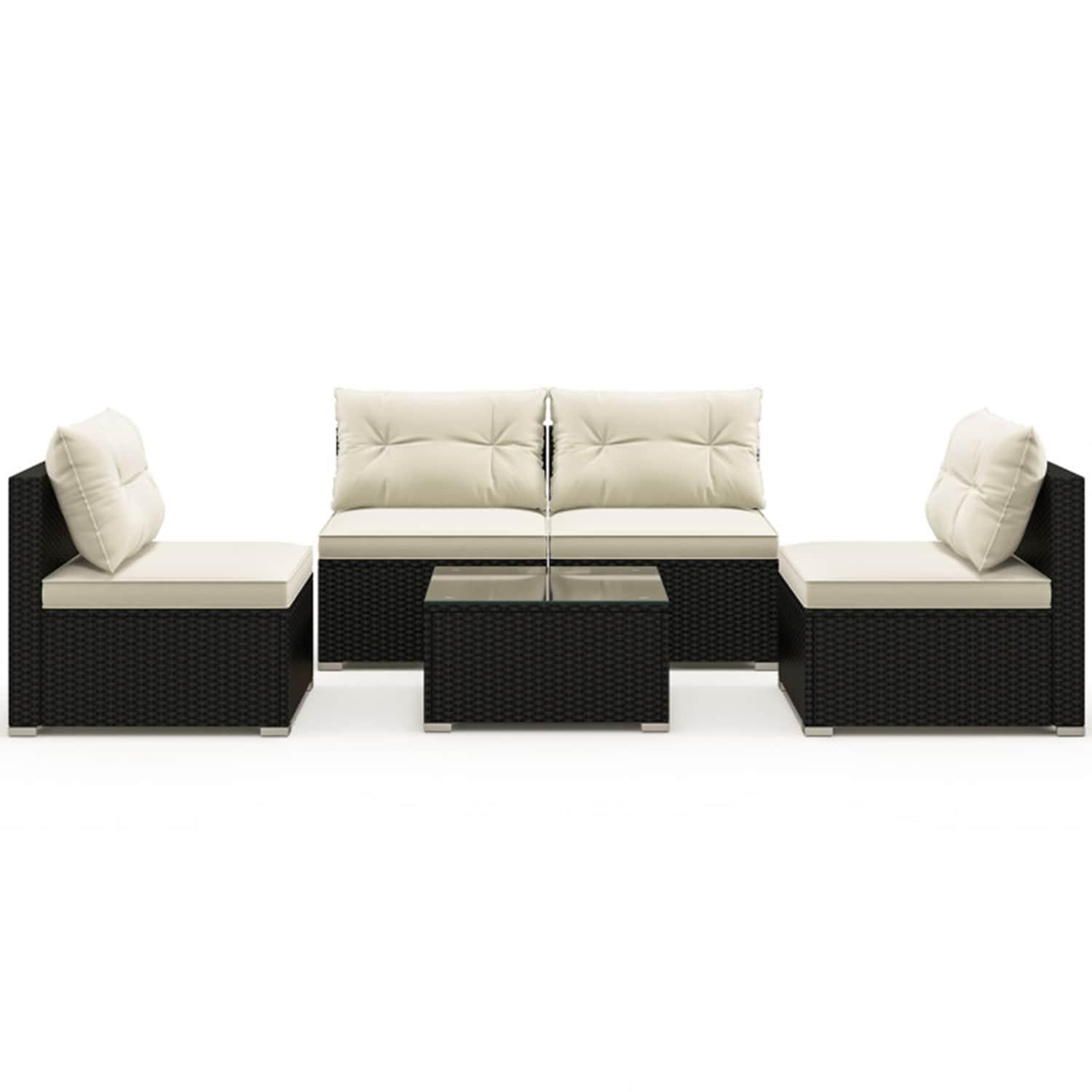 Topcobe 7 Pieces Patio Rattan Furniture Set with Sectional Sofa Cushions, Outdoor Patio Furniture-Beige