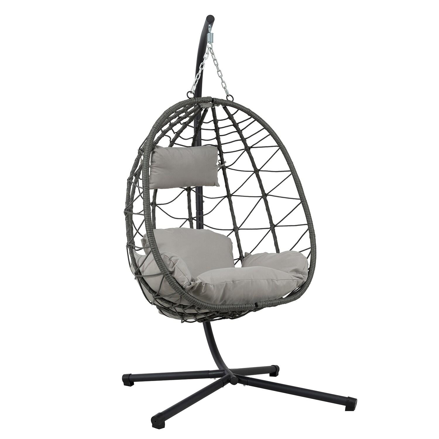 Tcbosik Swing Egg Chair with Stand, Indoor Outdoor Hanging Chair with Cushion for Bedroom Balcony Patio Garden, Easy to Assemble, Dark Grey