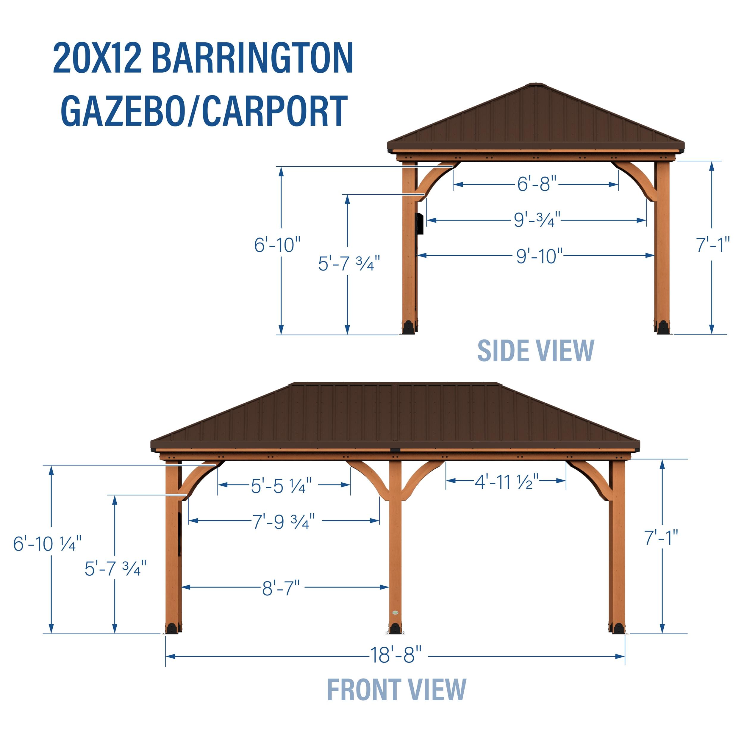 Backyard Discovery Barrington 20' x 12' Cedar Wood Gazebo, Galvanized Steel Roof, PowerPort