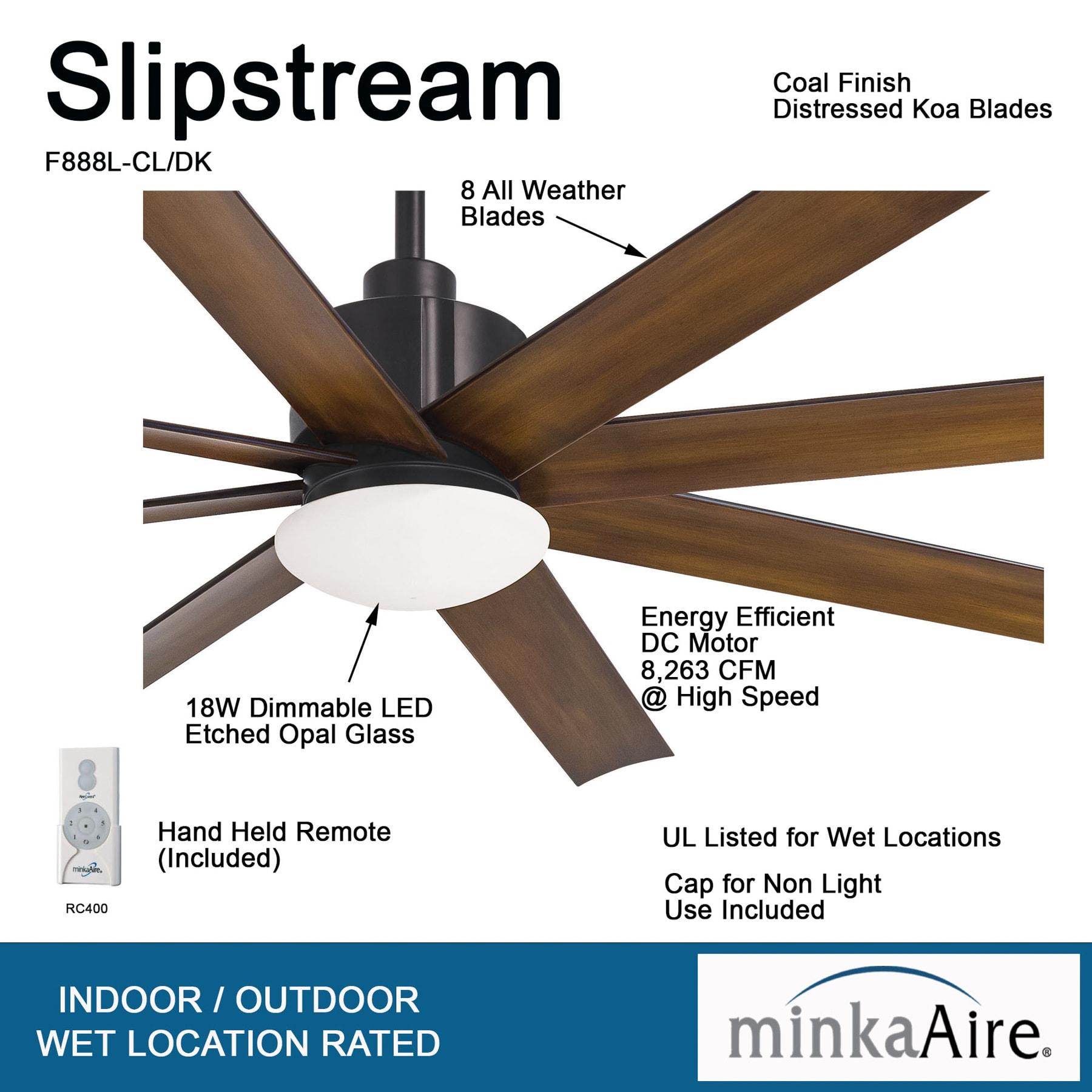 65" Minka Aire Modern Outdoor Ceiling Fan with LED Light Remote Control Coal Distressed Koa Opal Glass Wet Rated for Patio Gazebo