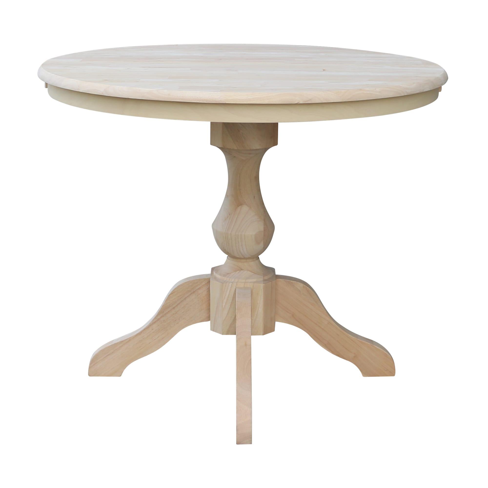 36" Kent Round Top Pedestal Dining Table with 12" Leaf Unfinished - International Concepts: Solid Wood, Expandable