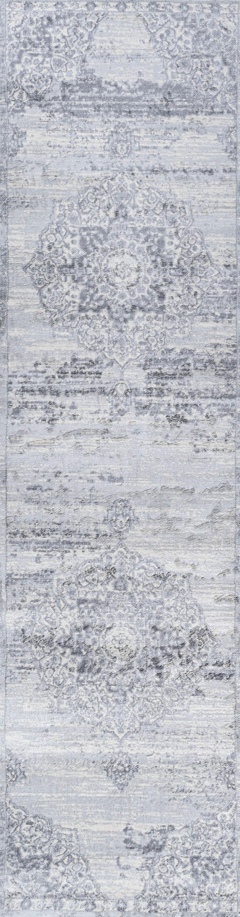 2' X 10' Modern Persian Vintage Medallion Runner Rug, Light Gray/Ivory - JONATHAN Y