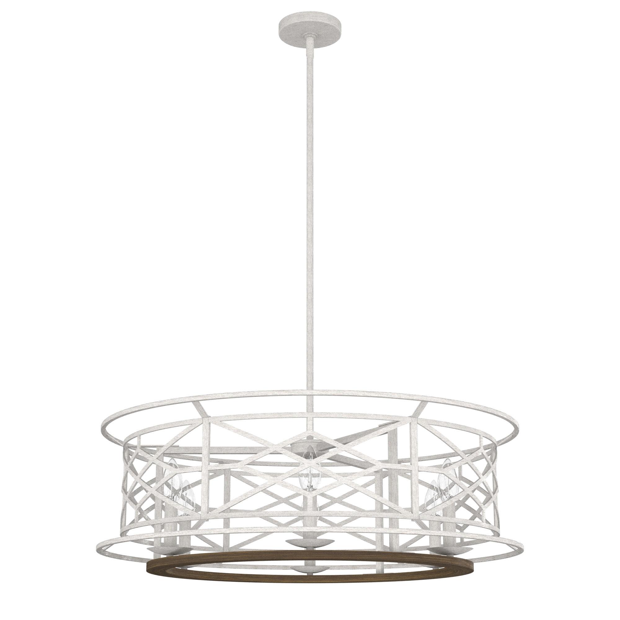 Hunter - Langwood 6-light Distressed White, Large Chandelier, Dimmable, Rustic Style, Drum Shaped, for Bedrooms, Kitchens, Dining, Living Rooms - 19330