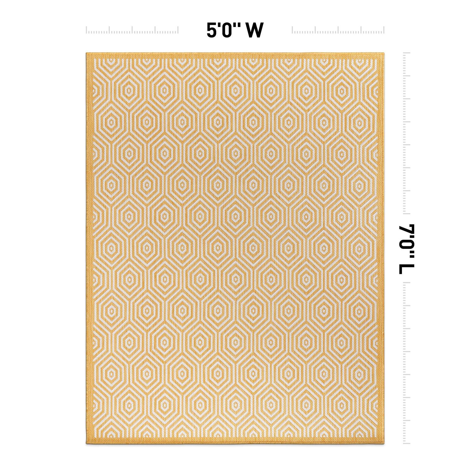 World Rug Gallery Modern Geometric Textured Flat Weave Indoor/Outdoor Area Rug - YELLOW 5' X 7'