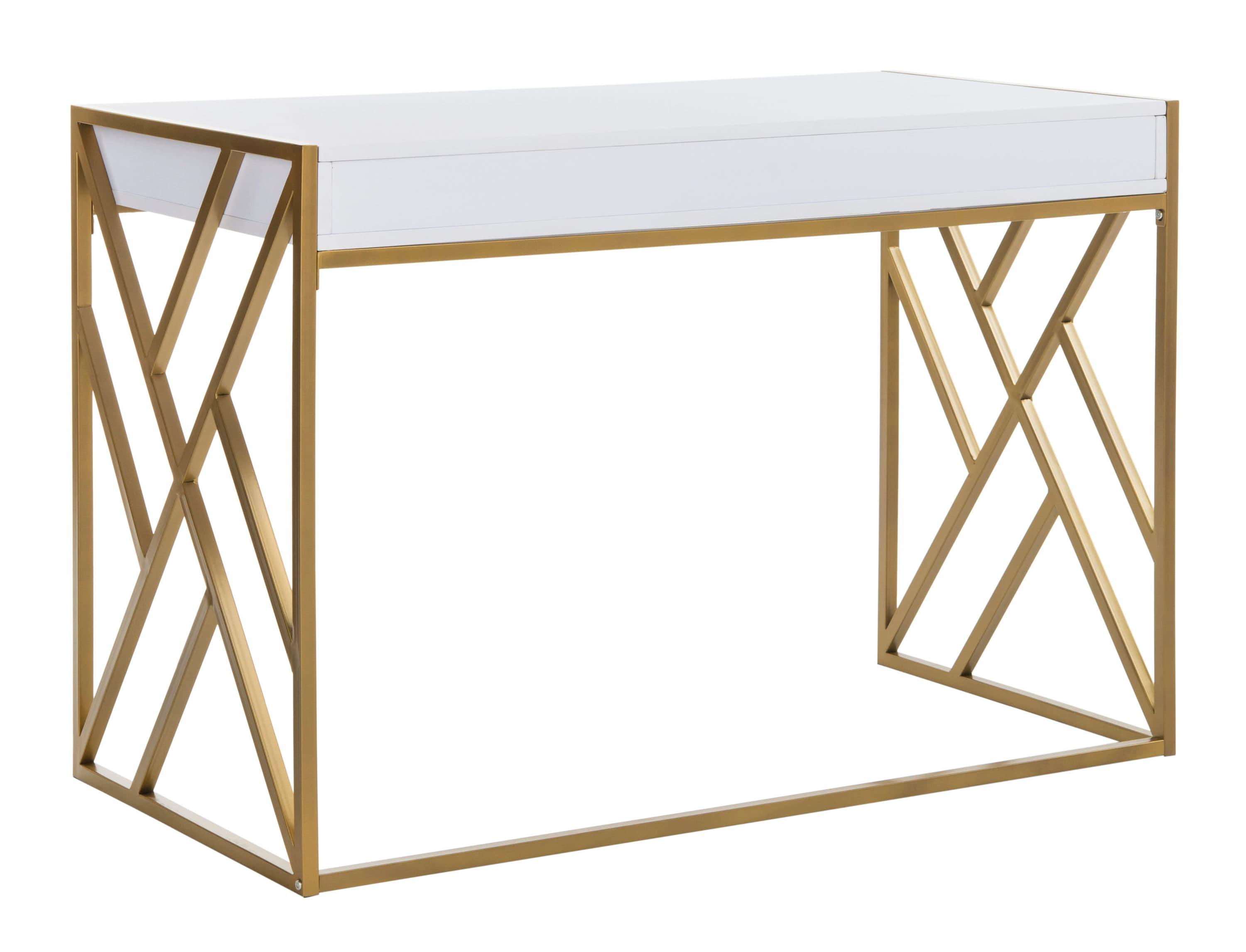Elaine 1 Drawer Desk - White/Gold - Safavieh