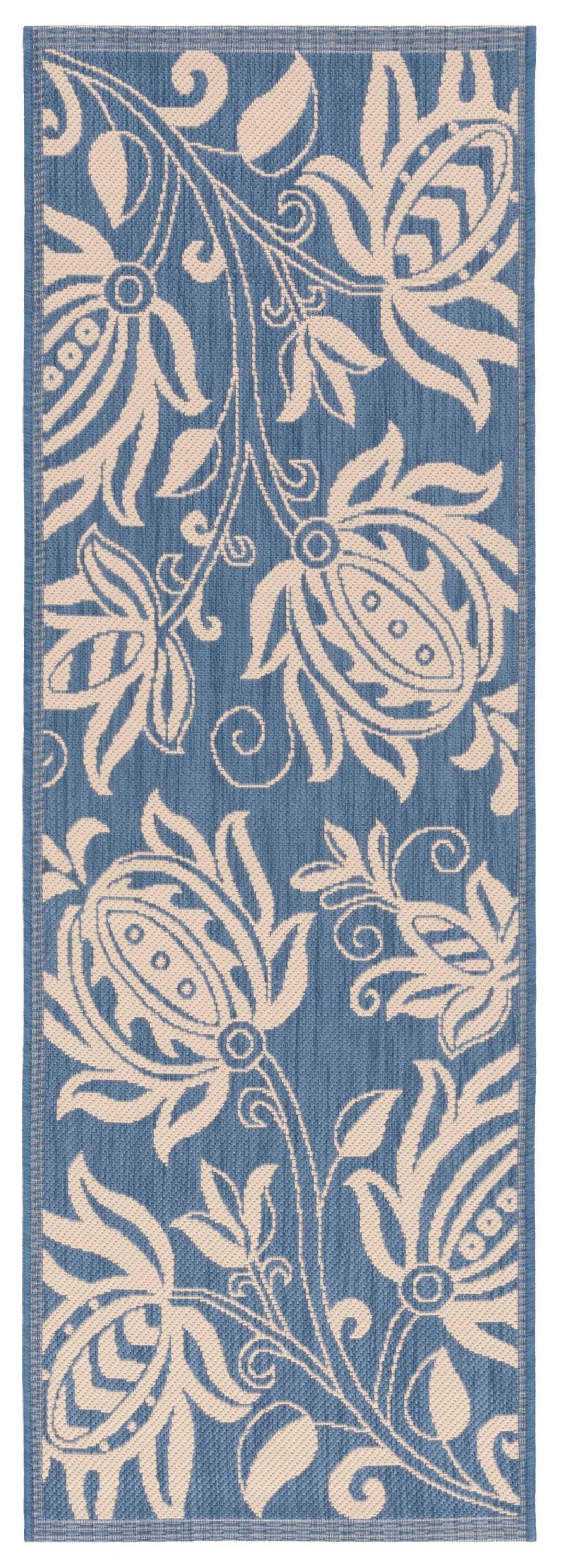 Safavieh Courtyard Crystal Floral Indoor/Outdoor Indoor/Outdoor Runner Rug, 2'3" x 12', Blue/Natural