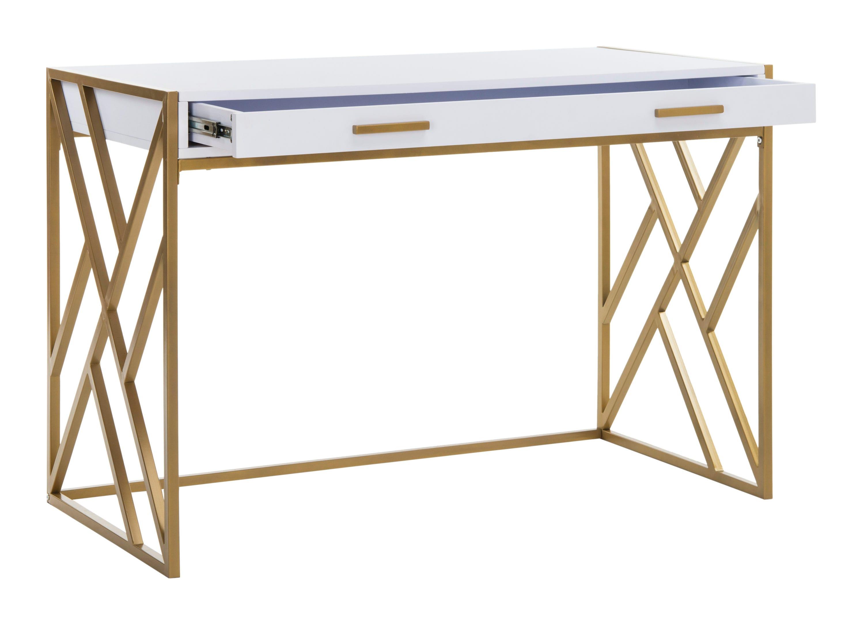 Elaine 1 Drawer Desk - White/Gold - Safavieh