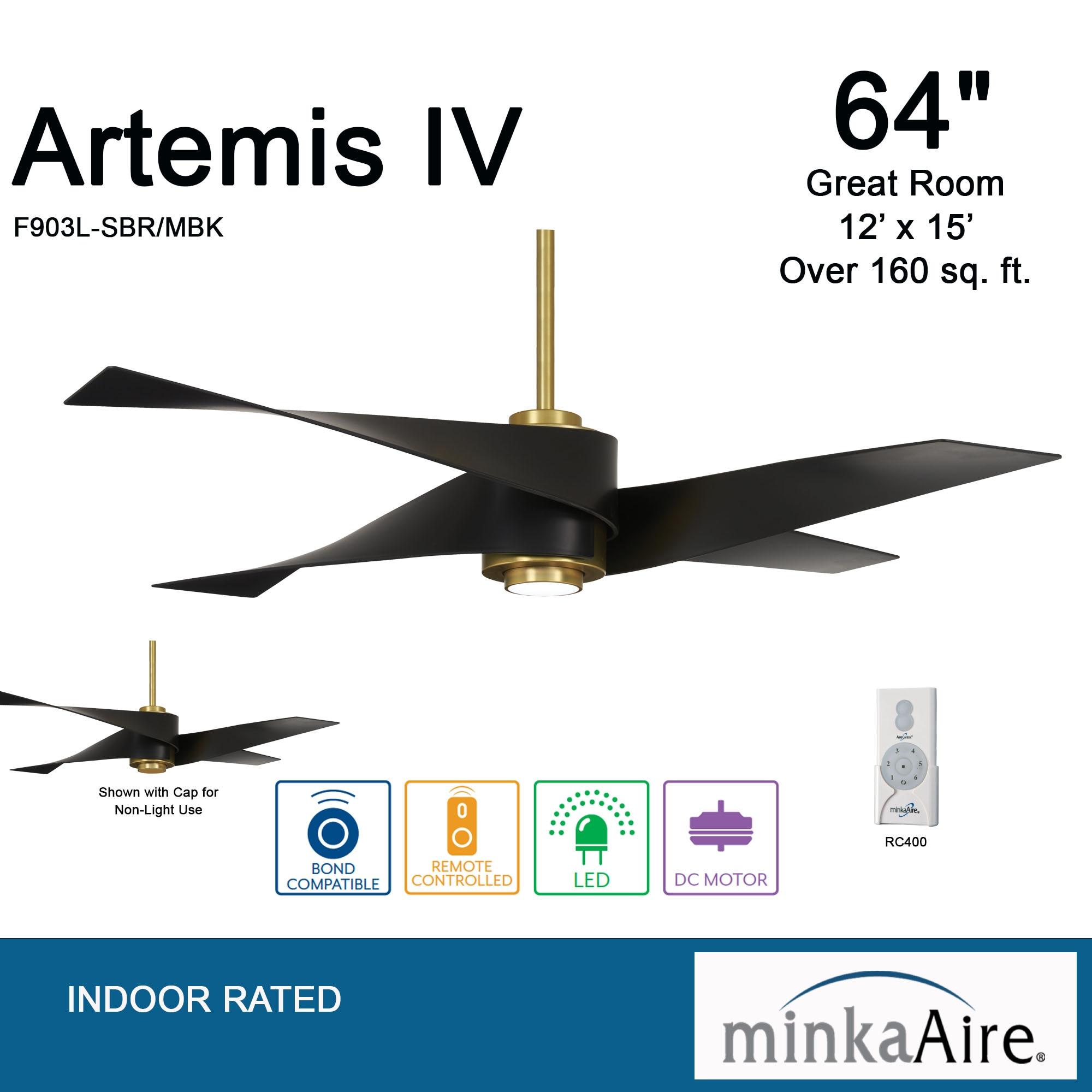 64" Minka Aire Modern Indoor Ceiling Fan with LED Light Remote Control Soft Brass Matte Black for Living Room Kitchen Bedroom Home