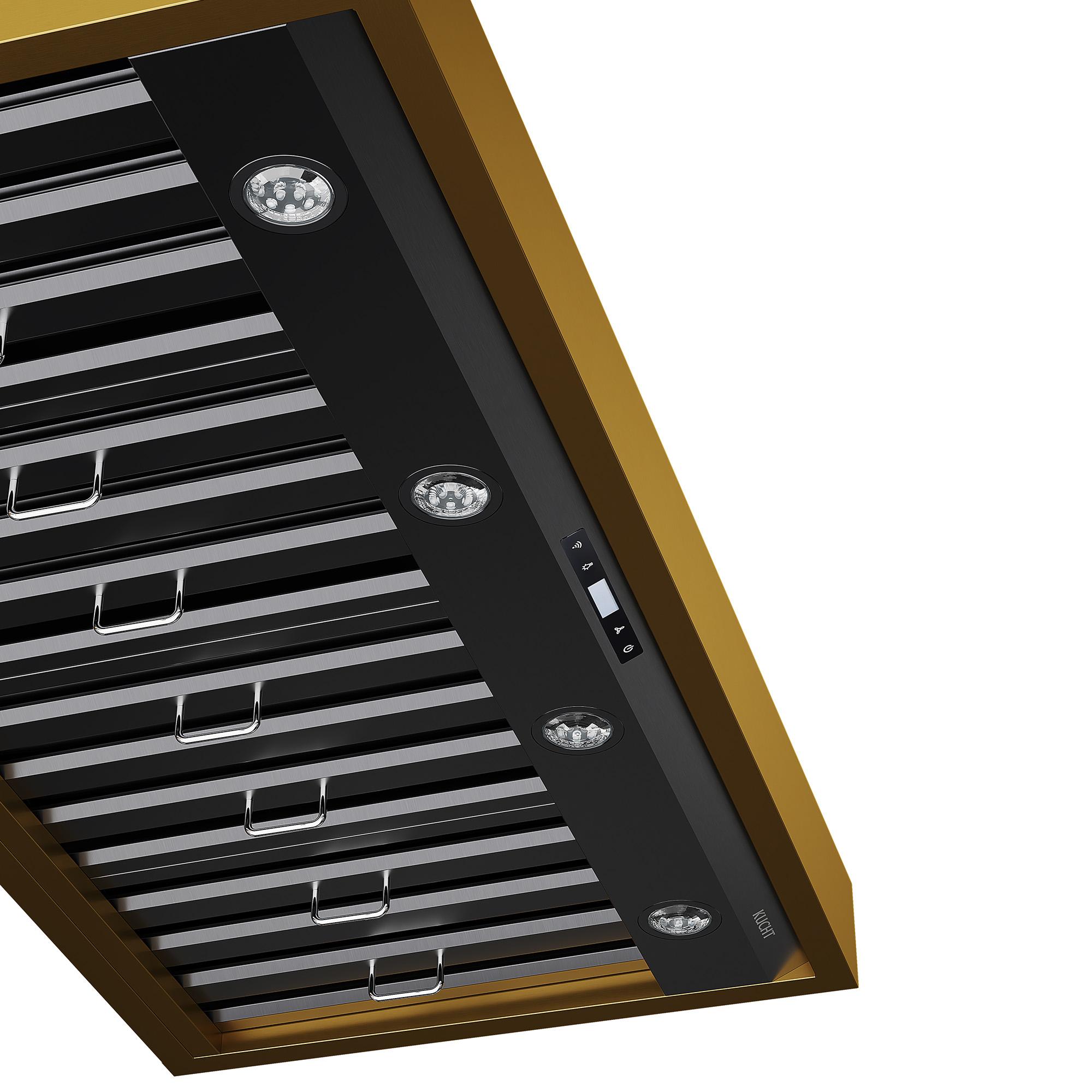 48 in. 800 CFM Wall Mounted Range Hood with Gold Accents